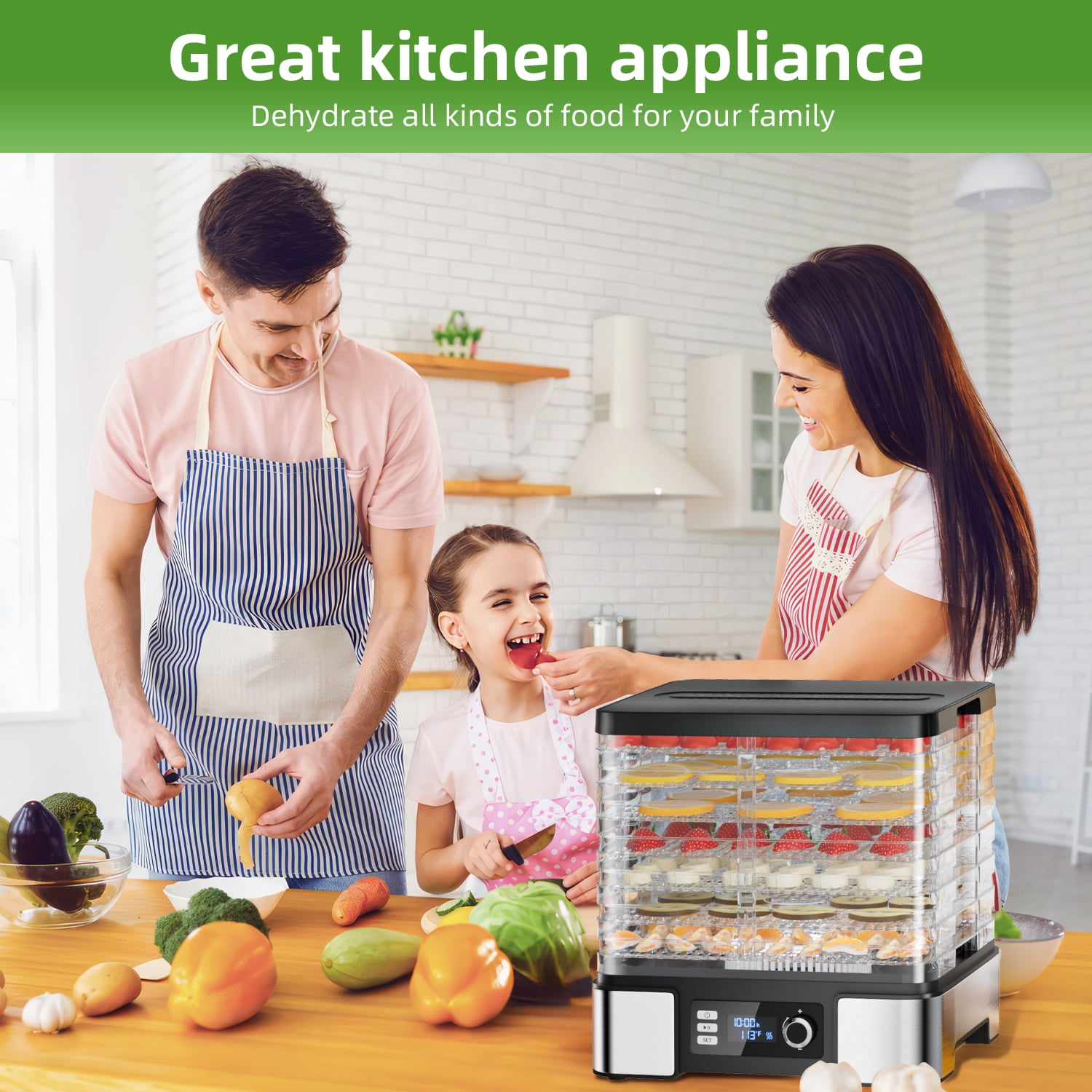 FOUKUS 7-Tray Food Dehydrator Machine: 400W Electric Food Dryer for Jerky, Fruits, Vegetables, Dog Treats, Herbs, Snacks - Adjustable Temperature & 24H Timer, LCD Display, Silicone Tongs Included - Image 6