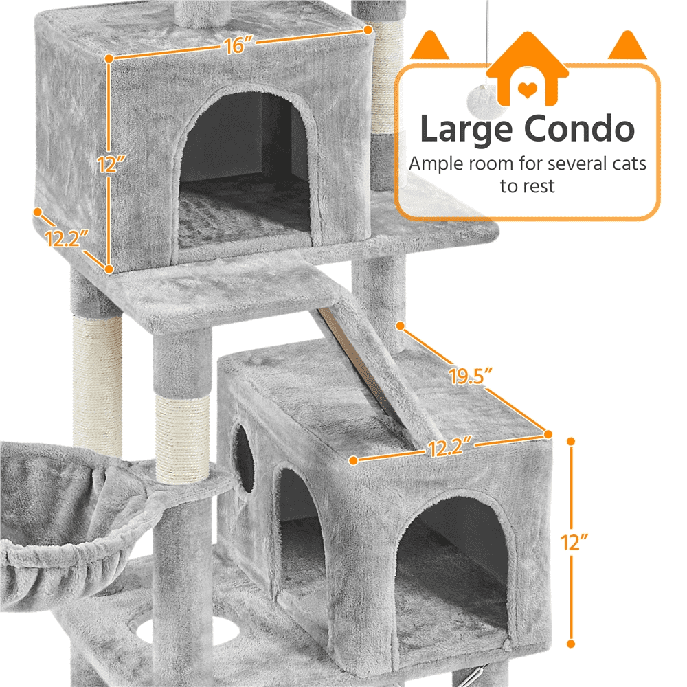 Alden Design 71.5″ H Multi-Level Large Cat Tree with 2 Cozy Perches and 2 Condos, Light Gray - Image 4