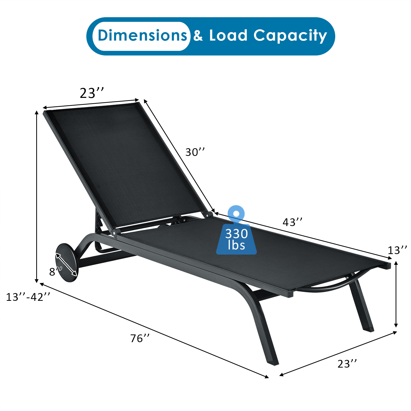 Costway Outdoor Lounge Chair Chaise Reclining Aluminum Fabric Adjustable Black - Image 11