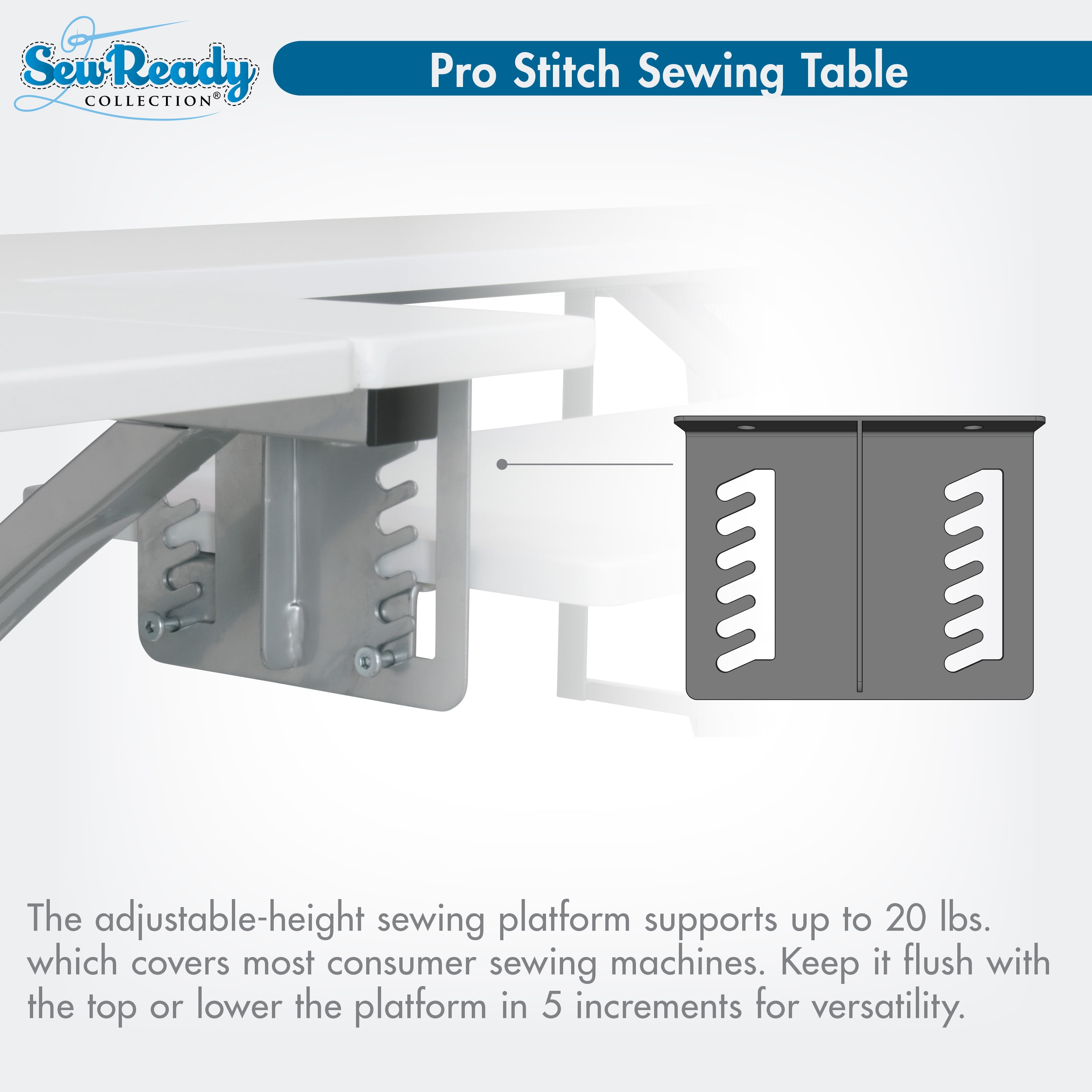 Sew Ready Pro Stitch Sewing Desk with Folding Top Metal Drawers and Storage Shelves Shilver/White - Image 4