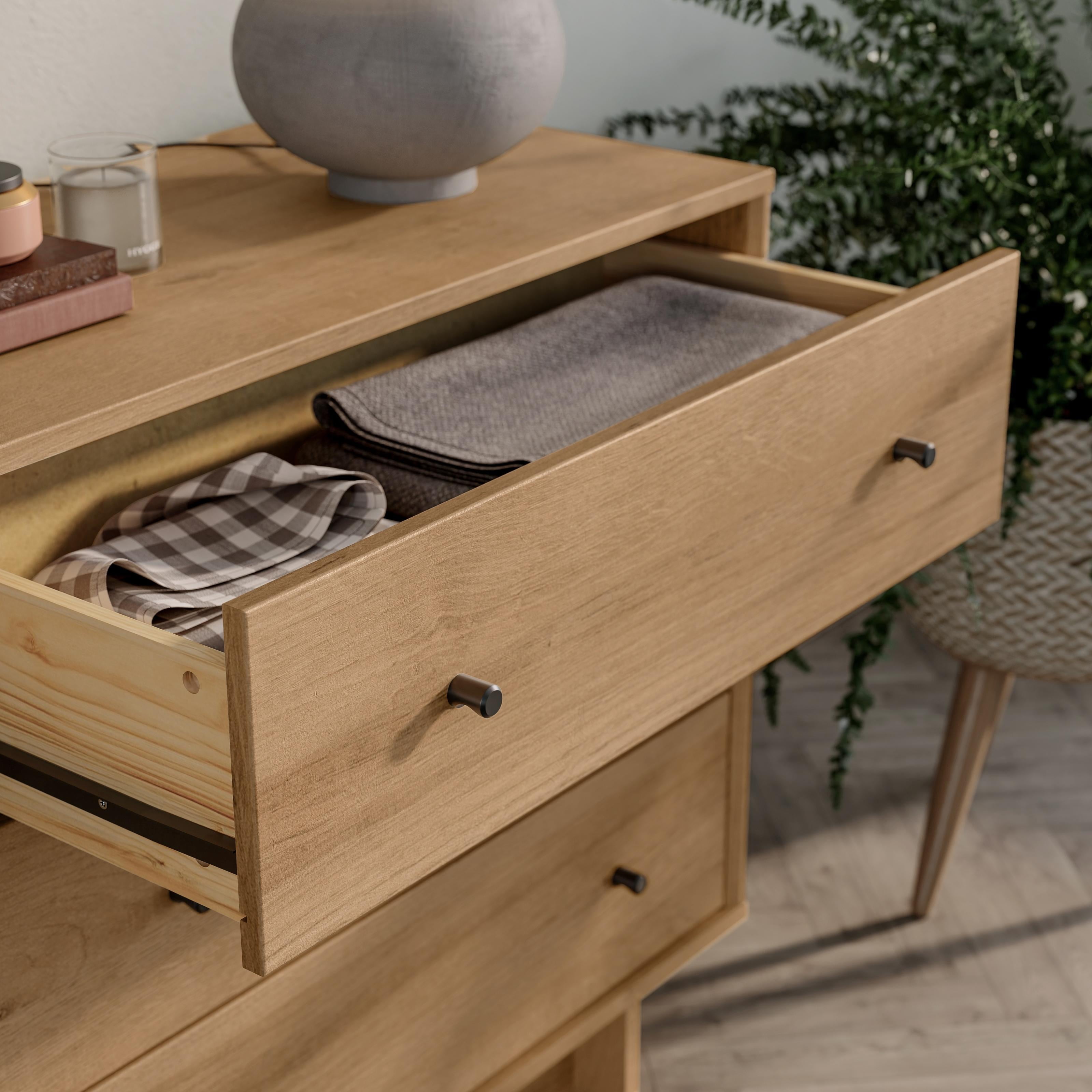 Prepac Finnley 6-Drawer Dresser in Natural Oak, Dresser for Bedroom, Extra-Wide Chest of Drawers with Storage, Modern Clothing Organizer for Home, Bedroom, Living Room, 16" D x 61" W x 31" H - Image 16