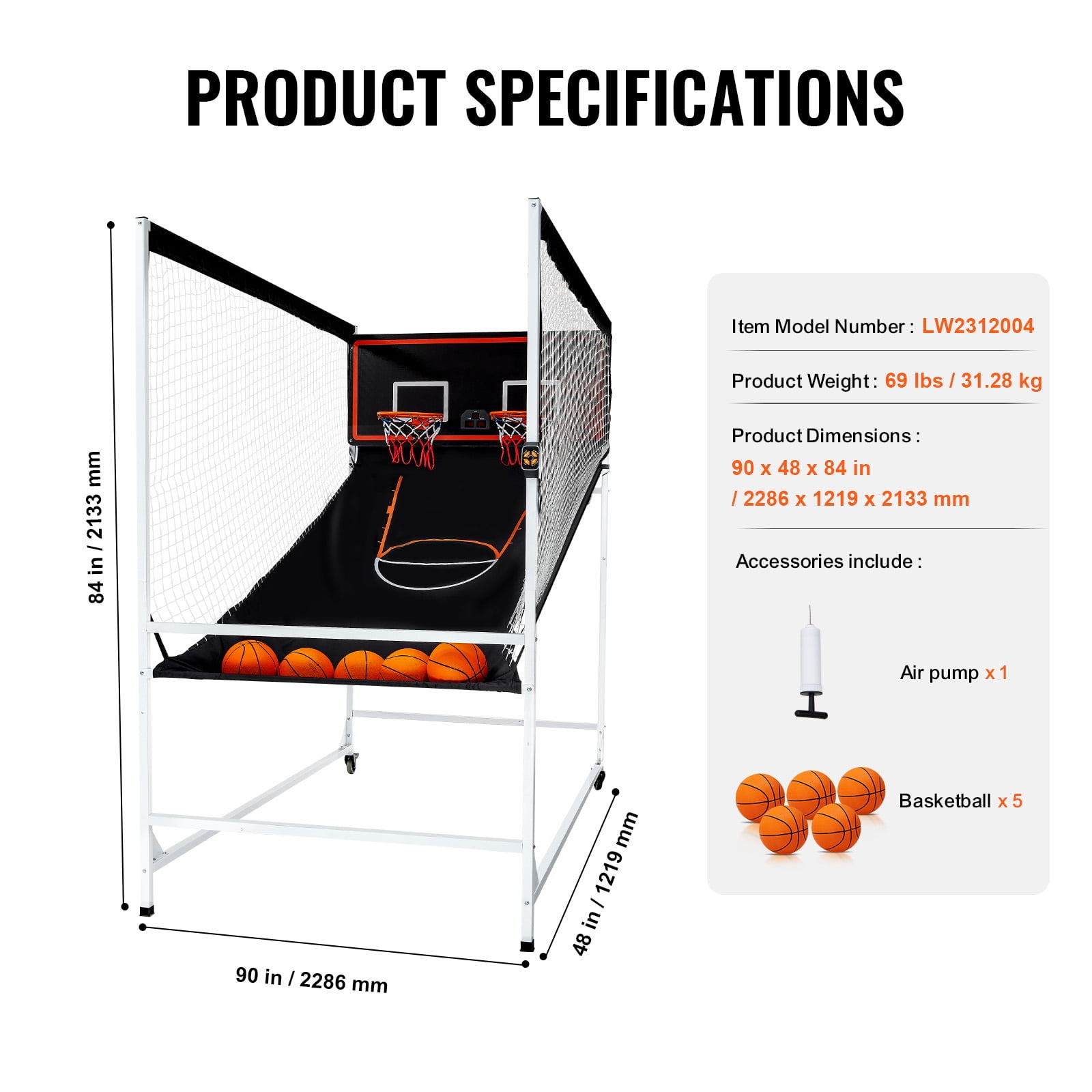 KFFKFF Foldable Basketball Arcade Game, Indoor 2-Player 5 Balls Double Shot Arcade Basketball Game with Electronic Scorer and 8 Game Modes Perfect Gift for Kids Adults - Image 7