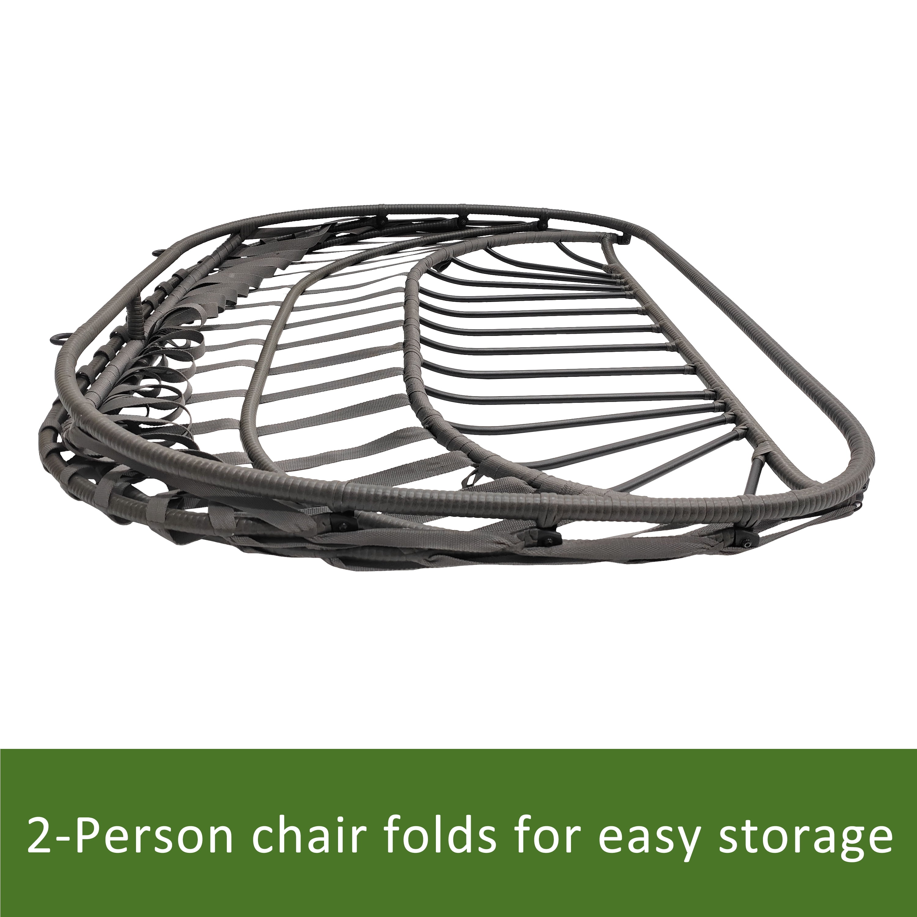 Mainstays Wicker Outdoor Patio Double Hanging Egg Chair with Gray Olefin cushion, and Black Metal Stand - Image 8