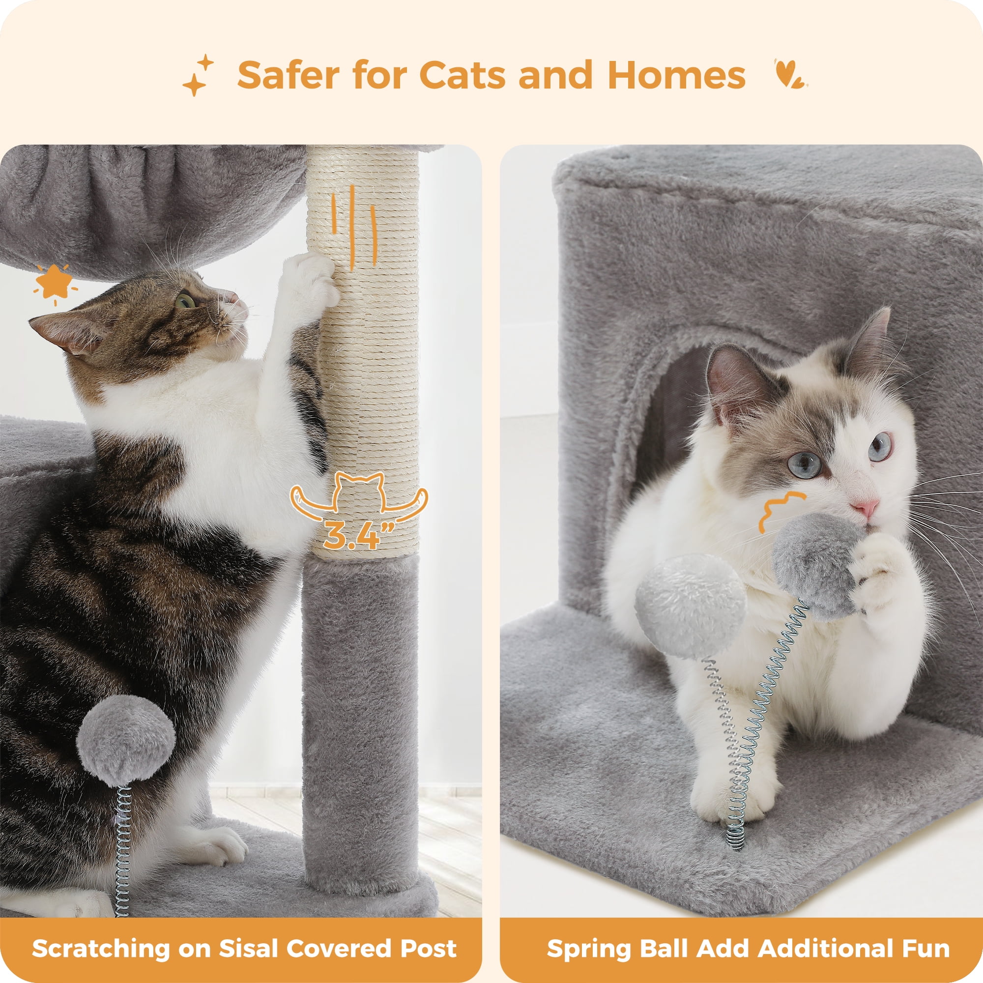 PAWZ Road Cat Tree 29.5" Sisal Cat Scratching Posts Tower Hammock Top Perch for Indoor Cats,Gray - Image 10