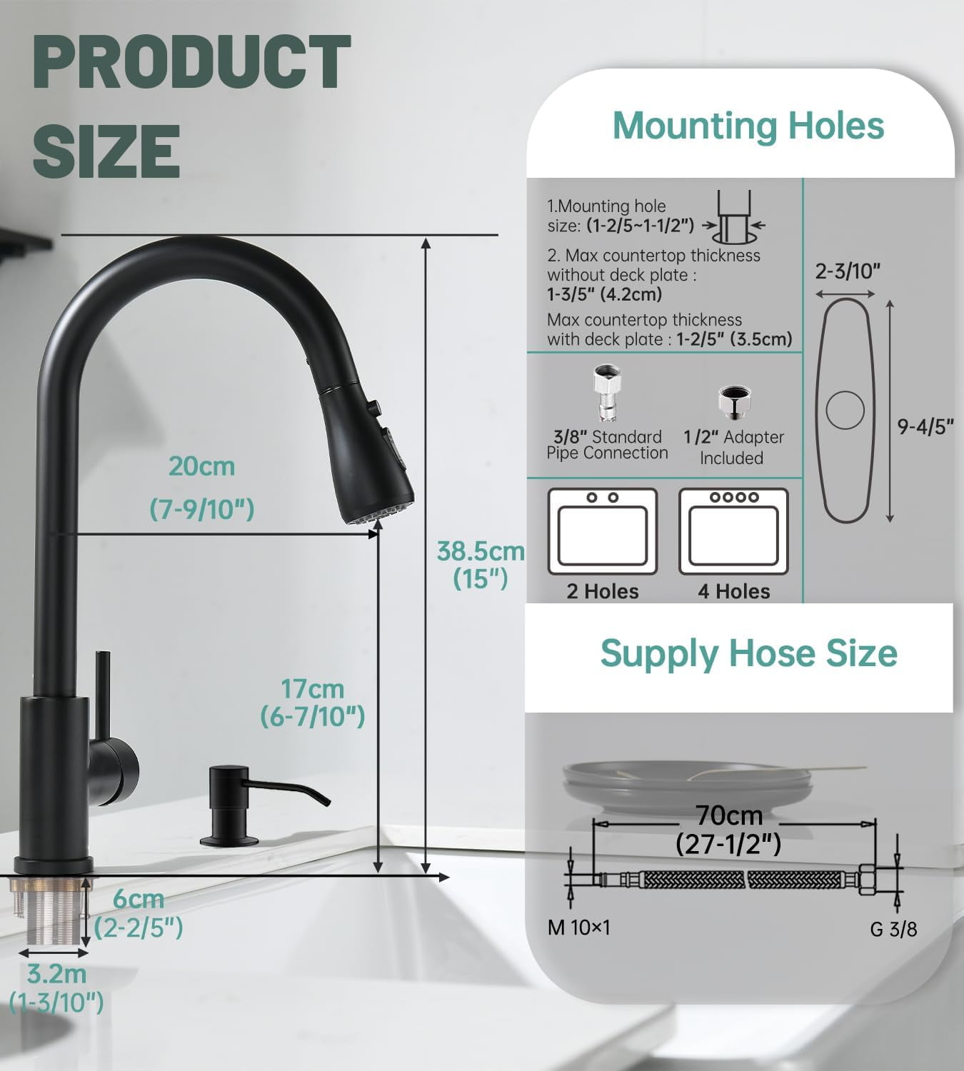 Dayone Matte Black Kitchen Faucet with Pull Down Sprayer, Single Handle High Arc Tap, 360° Swivel Aerator - Image 7