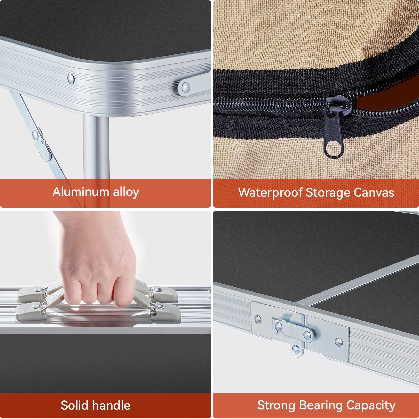 Vecukty Portable Camping Table Set - Aluminum Kitchen Station w/ Storage, Adjustable Feet & Trash Can, brown - Image 5