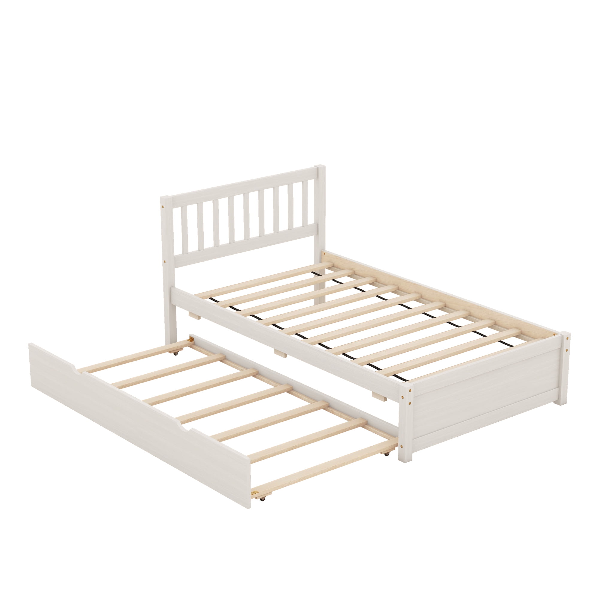 Miniyam Wood Twin Size Bed with Trundle & Headboard for Kids and Teens, White - Image 6