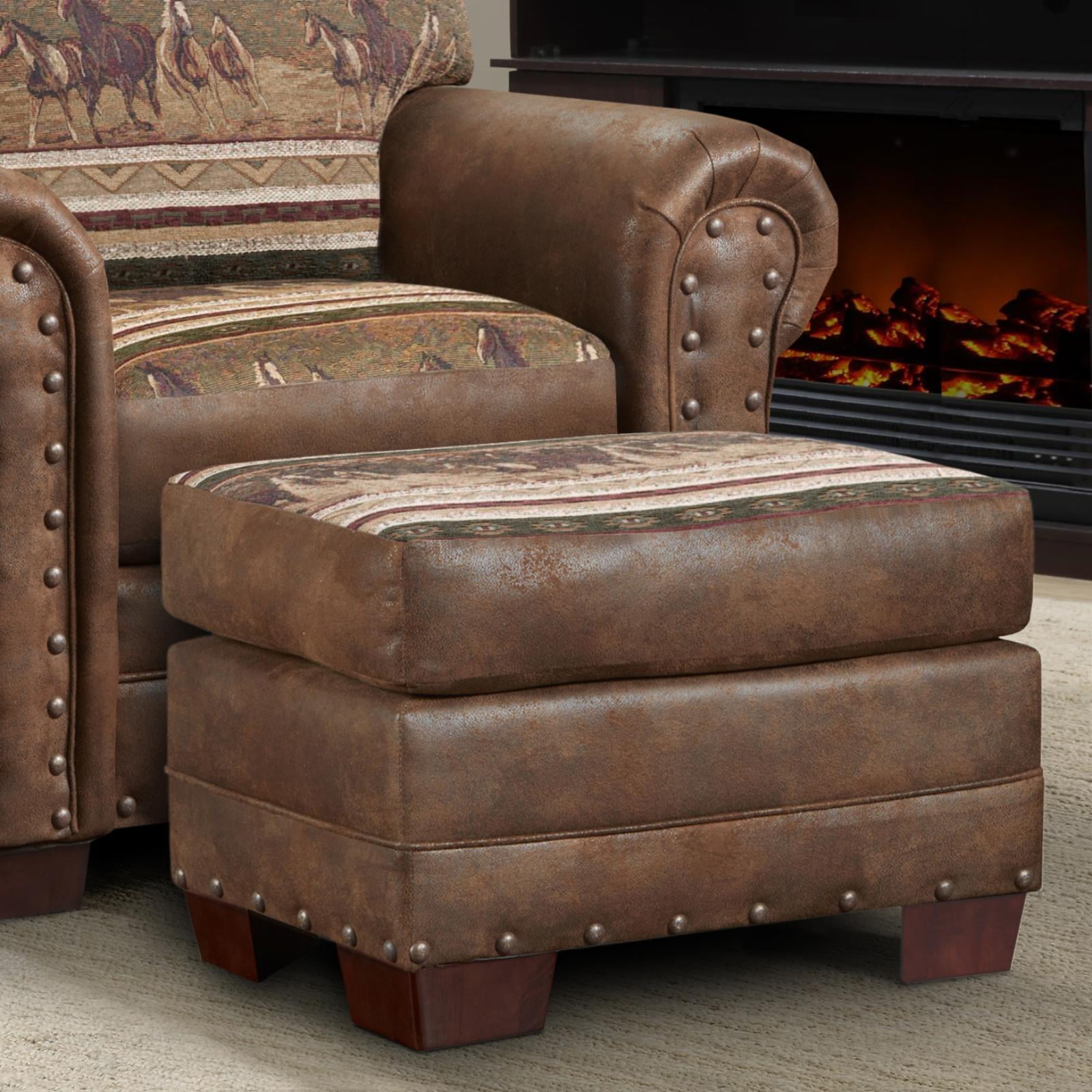 American Furniture Classics 26.5" Microfiber Wild Horses Ottoman in Brown - Image 5