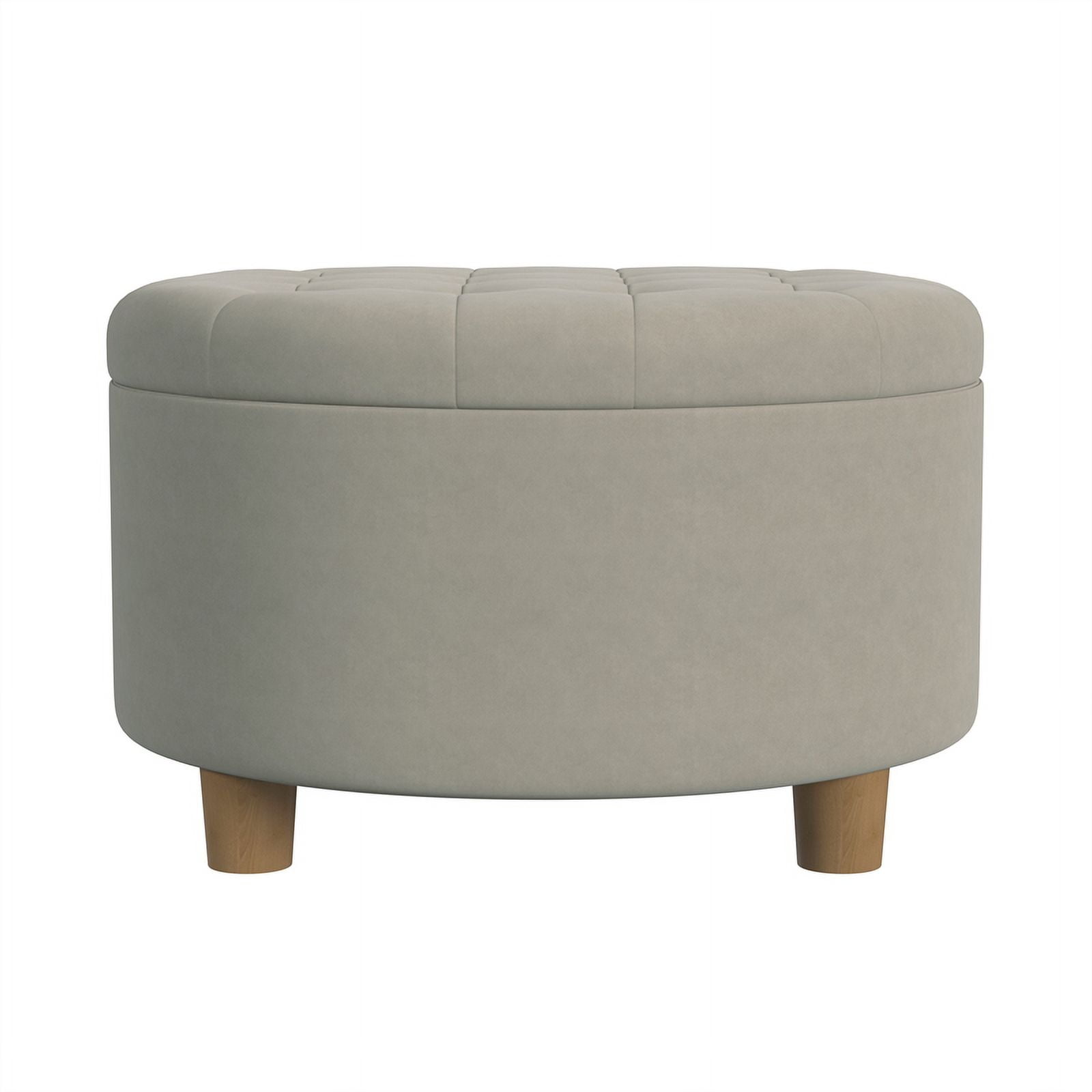 HomePop Large Round Button Tufted Storage Ottoman, Fawn Velvet - Image 3