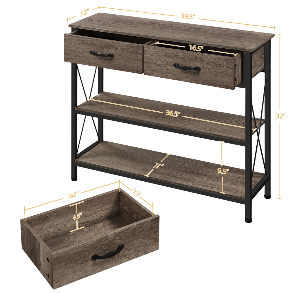 Alden Design 3-Shelf Wooden Console Table with 2 Drawers for Livingroom, Taupe - Image 2