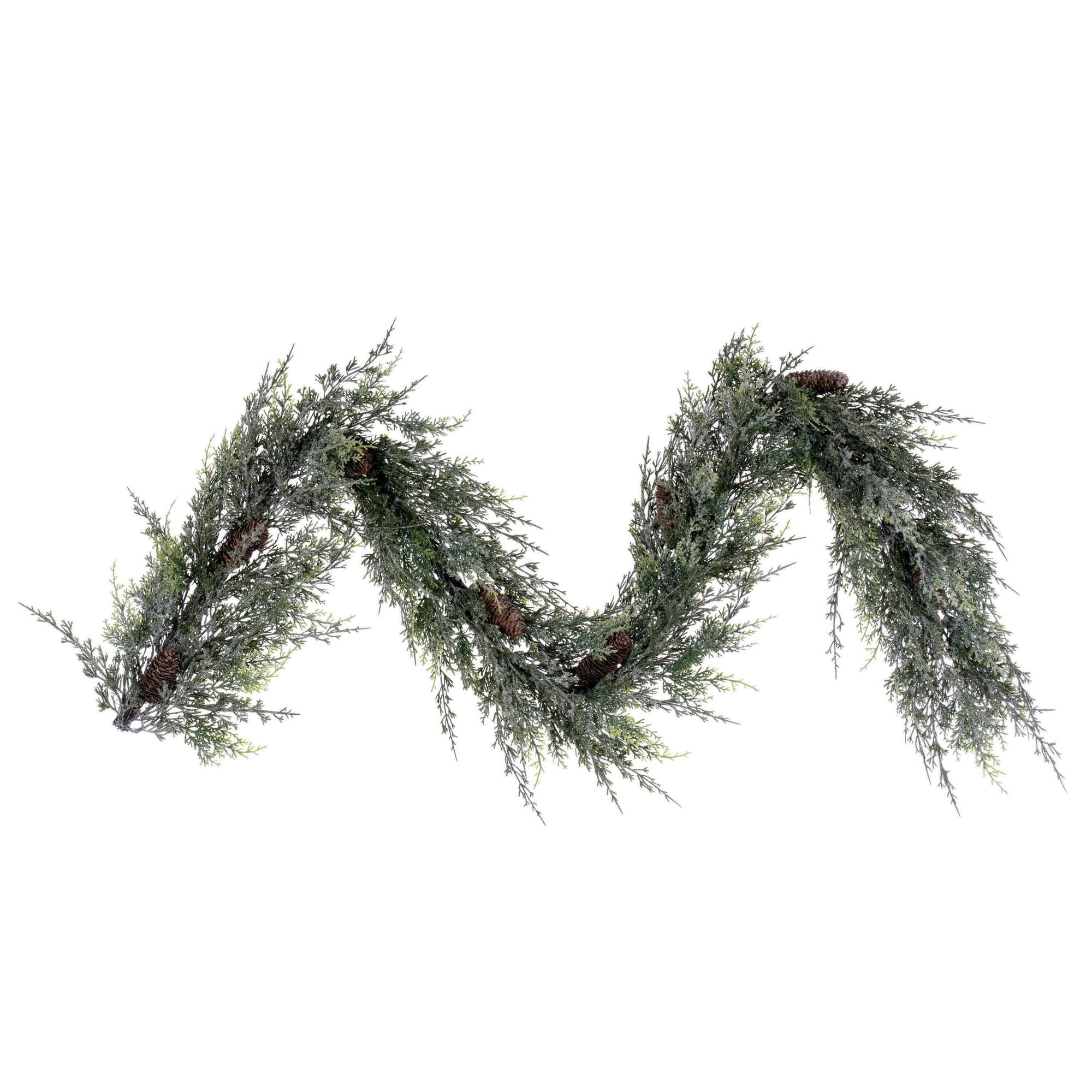 Vickerman 6' Artificial Frosted Cedar Hanging Garland with Pinecones. - Image 2