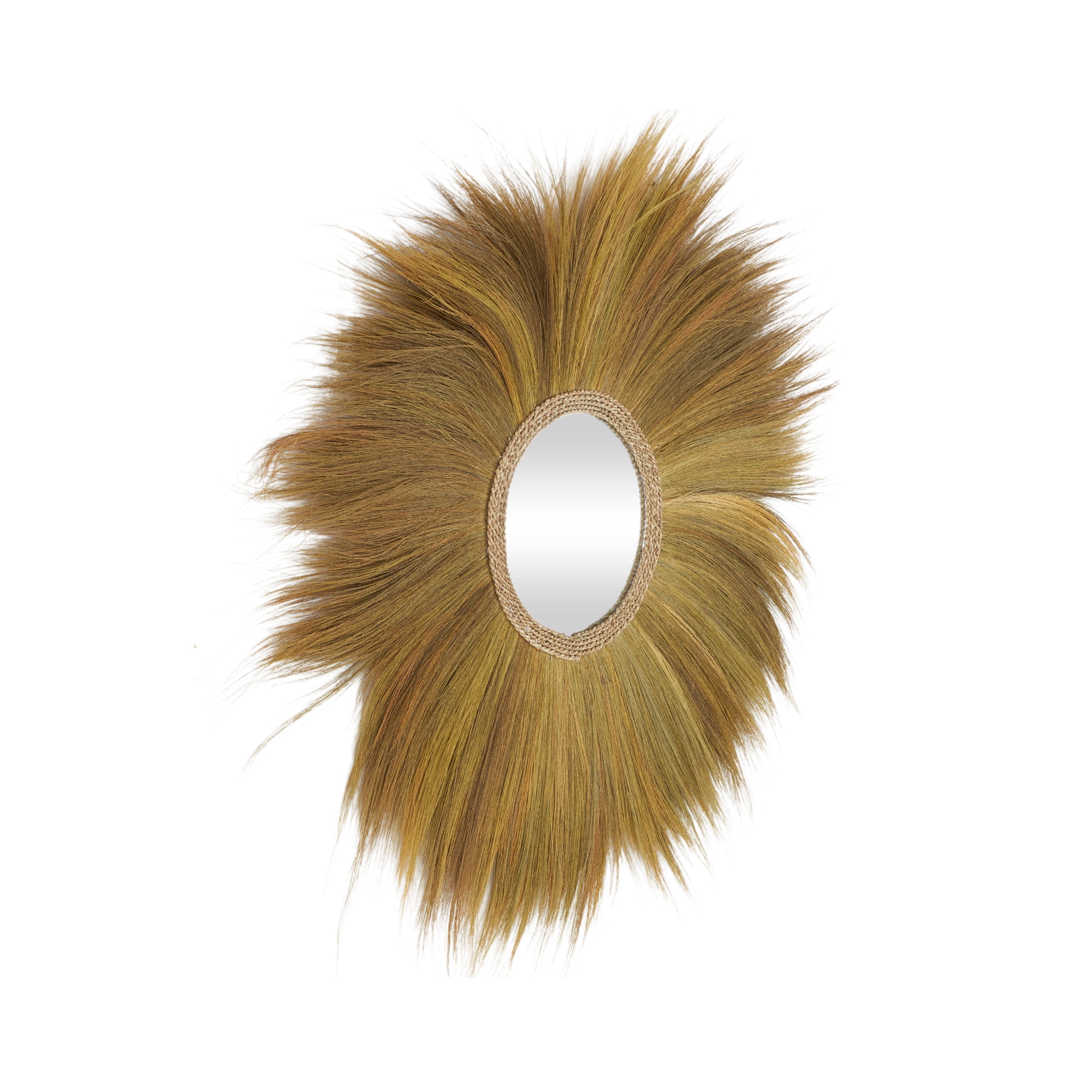 DecMode 45" x 45" Brown Tribal Inspired Sunburst Grass Wall Mirror with Coiled Rope Center - Image 13