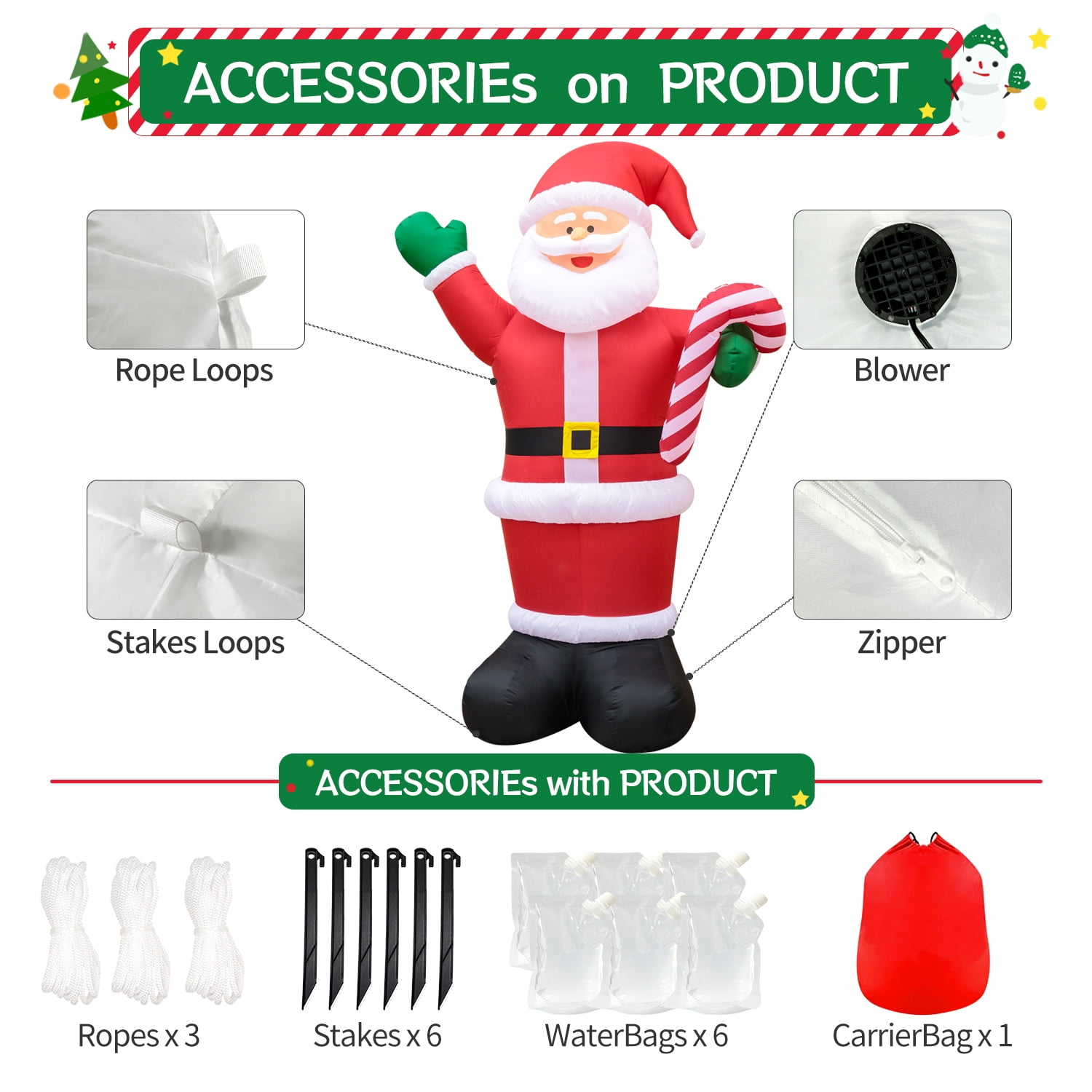DeeKom 14' Christmas Inflatable Outdoor Decorations, Xmas Giant Blow up Santa Claus with Candy, Built-in LEDs for Lawn Yard Garden Party Festival Celebration - Image 2