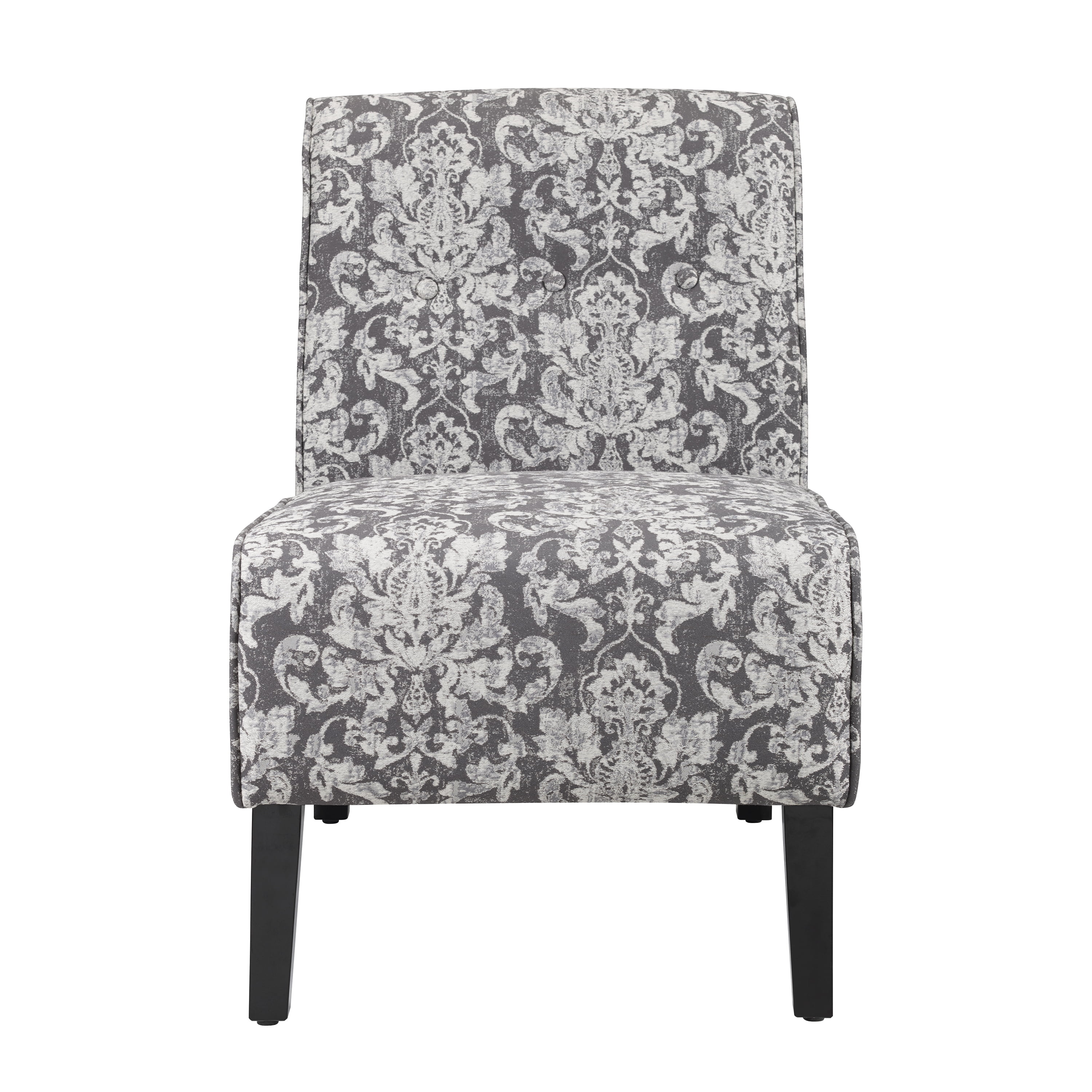 Linon McShane Indoor Upholstered Button Tufted Armless Slipper Accent Chair, Gray Damask - Image 4