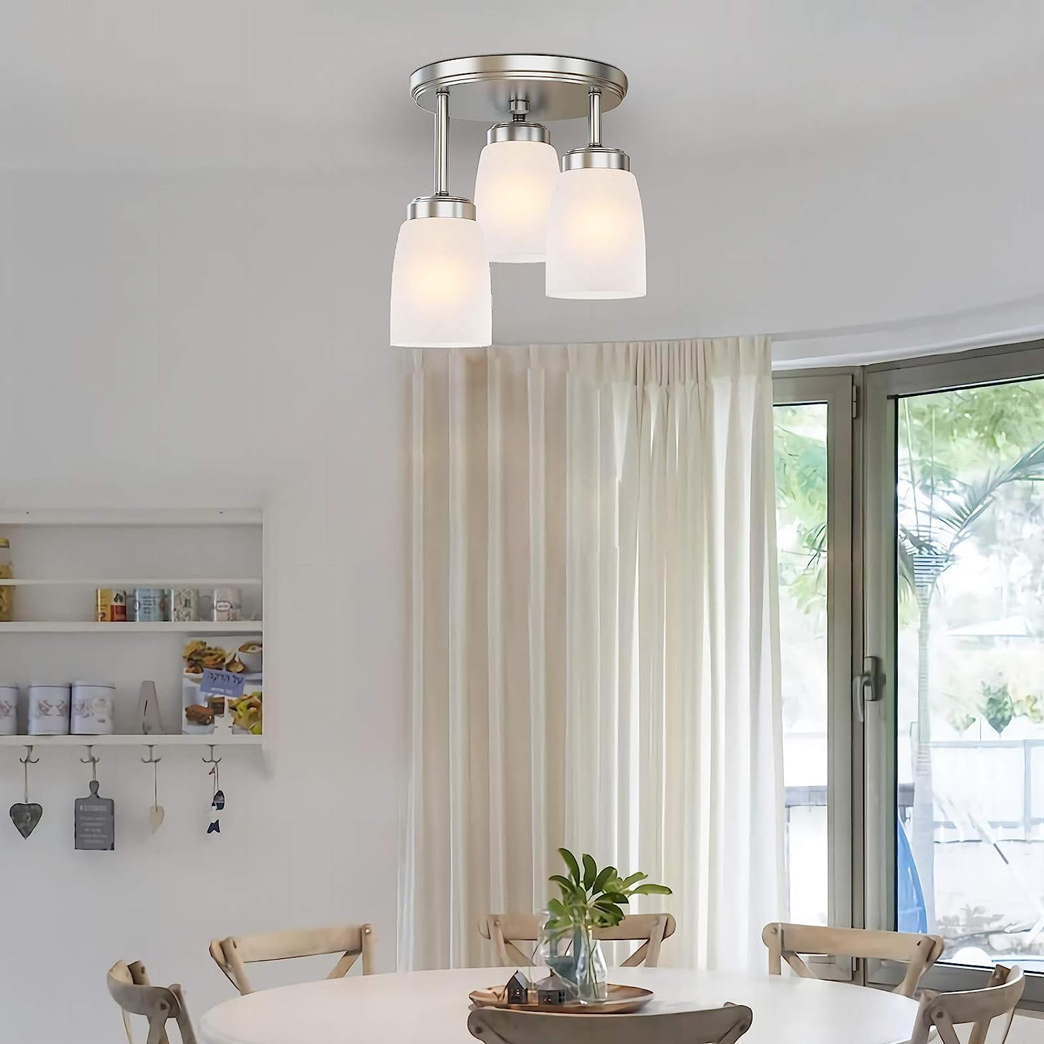 GZBtech 3-Lights Semi Flush Mount Ceiling Light, Modern Brushed Nickel Ceiling Hallway Light Fixtures for Entrance Closet Kitchen Laundry Room Bedroom - Image 5