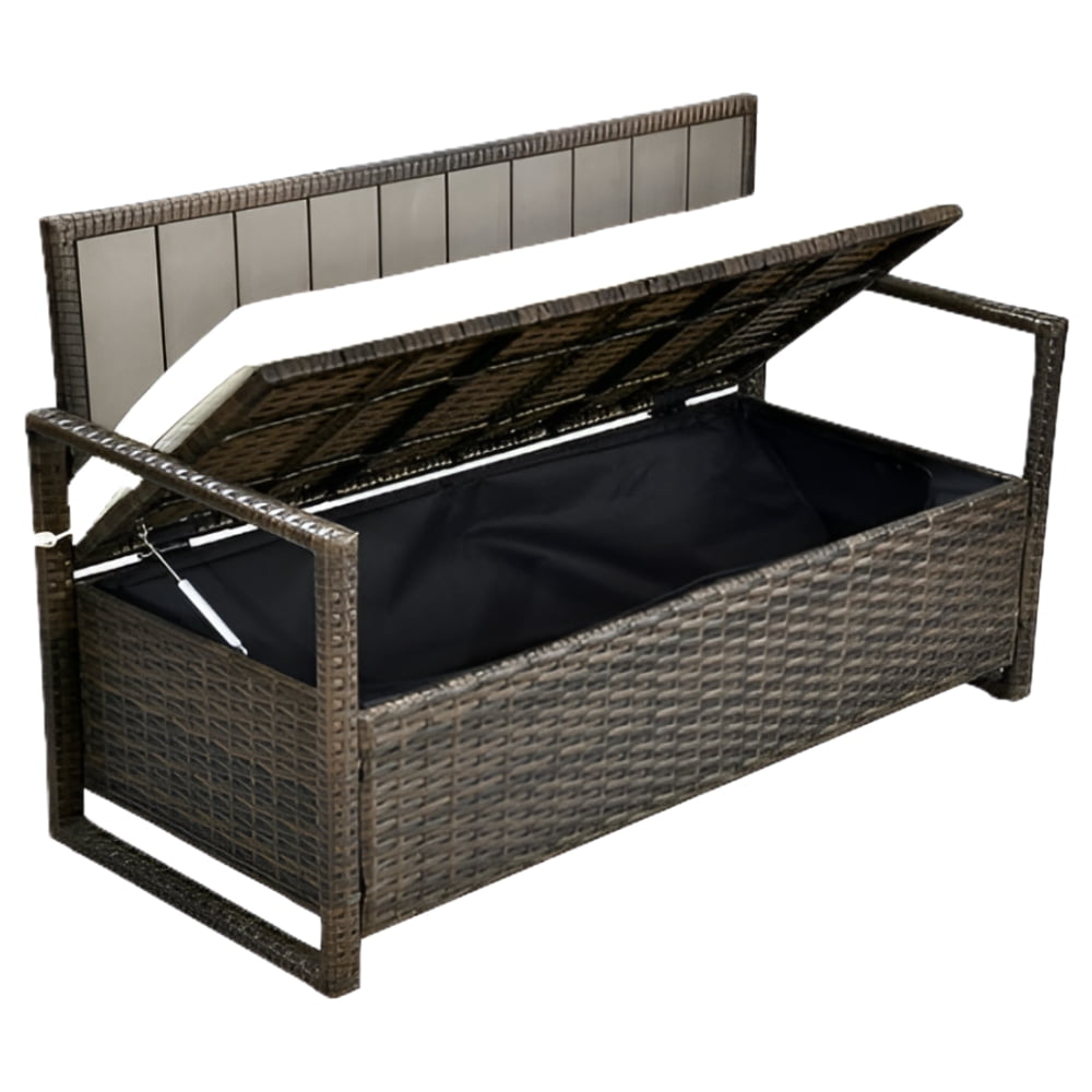 Dextrus 70 Gallon Outdoor Storage Bench Loveseat, Wicker Storage Seat for Patio Furniture, Outdoor Cushions, Pool Storage - Brown - Image 6