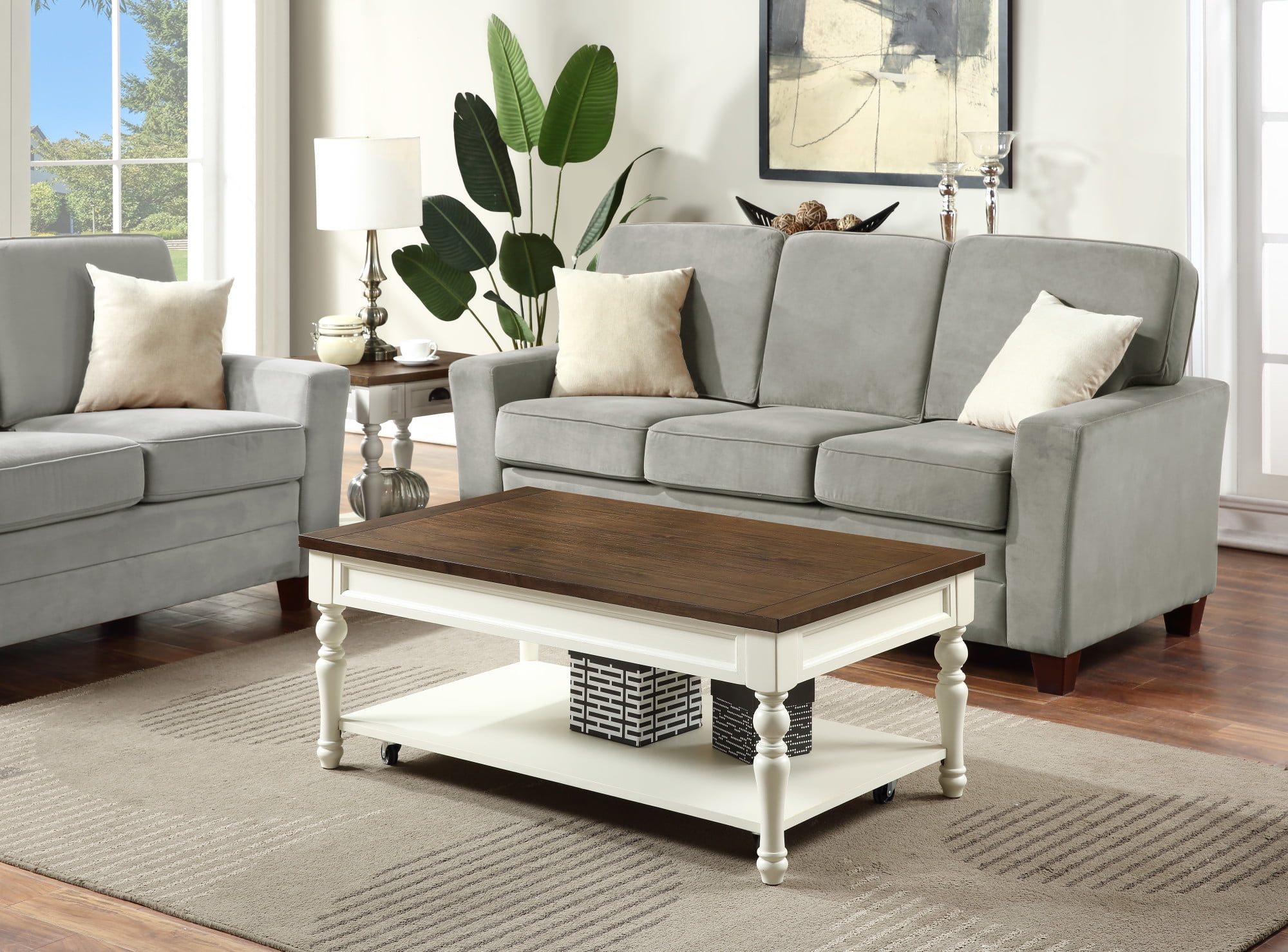 Joanna Farmhouse Two-tone Ivory and Mocha Wood Coffee Table - Image 6
