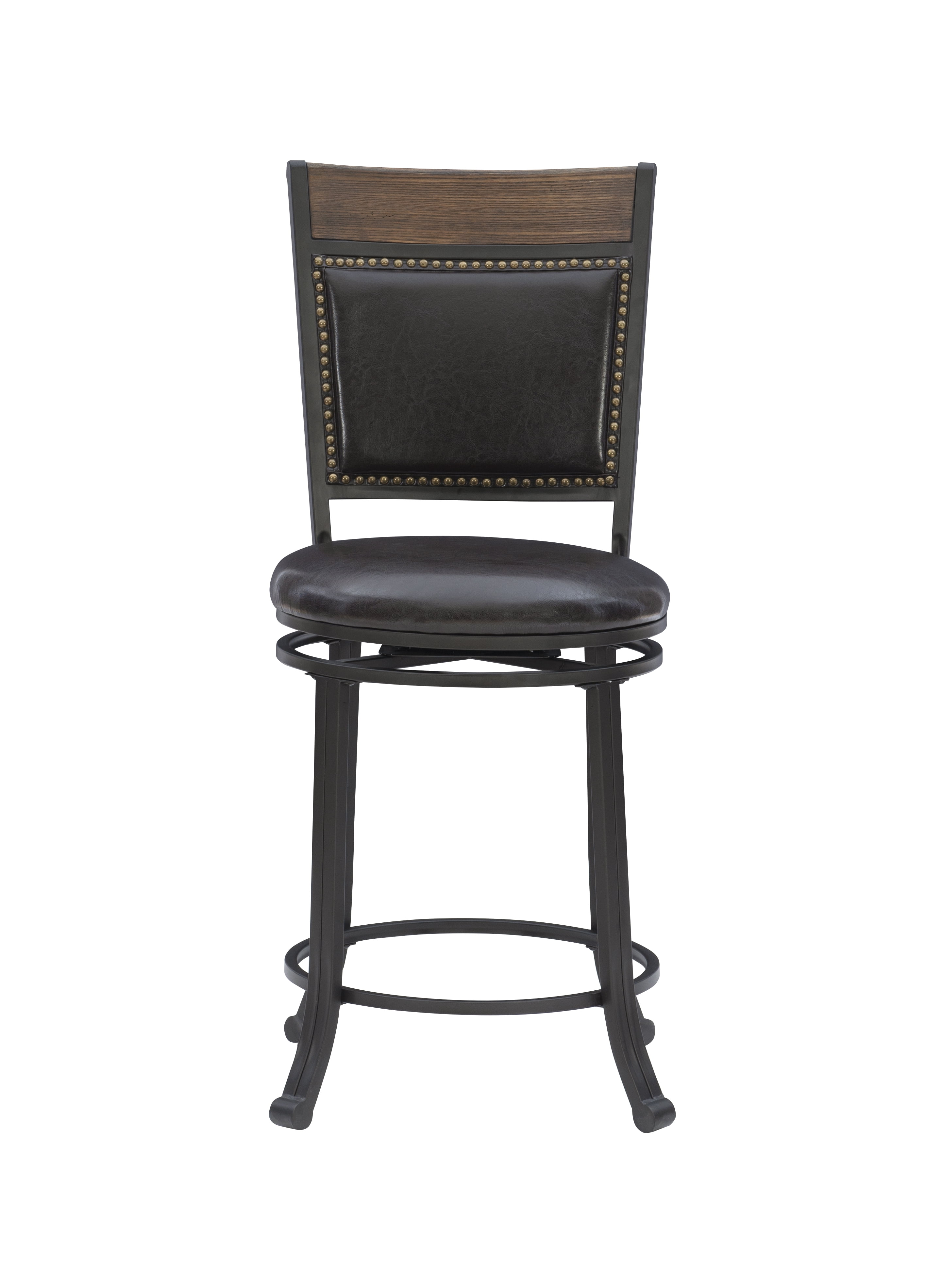 Powell Holloway 24" High Back Indoor Rund Metal Counter Stool with Swivel, Black/Dark Brown Faux Leather - Image 15