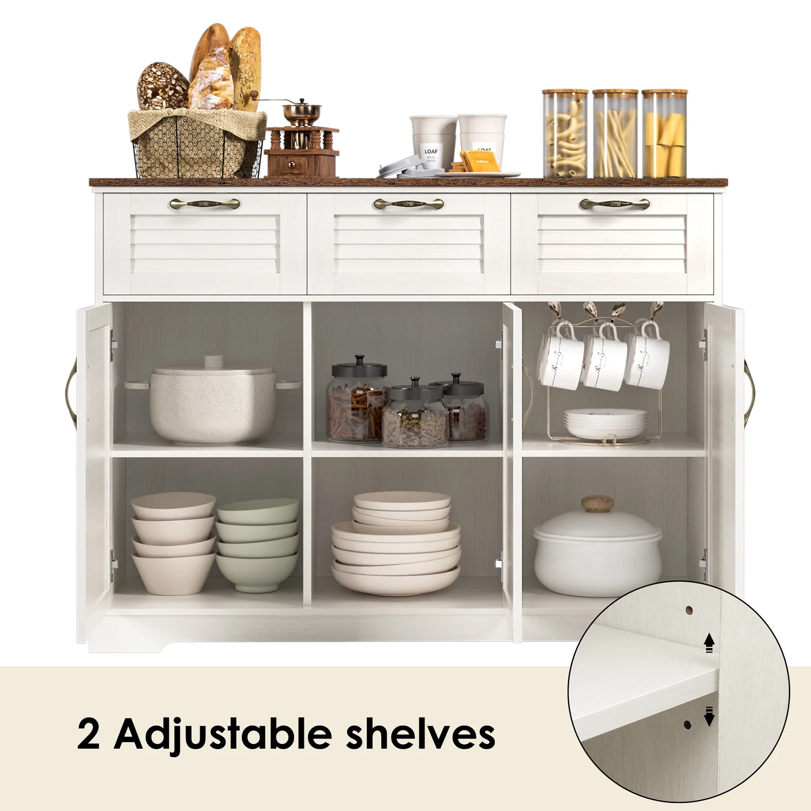 Homfa Buffet Table with 3 Drawers & 3 Doors, 47.2'' Large Wood Sideboard Cabinet for Kitchen Dining Room, White &Oak - Image 8