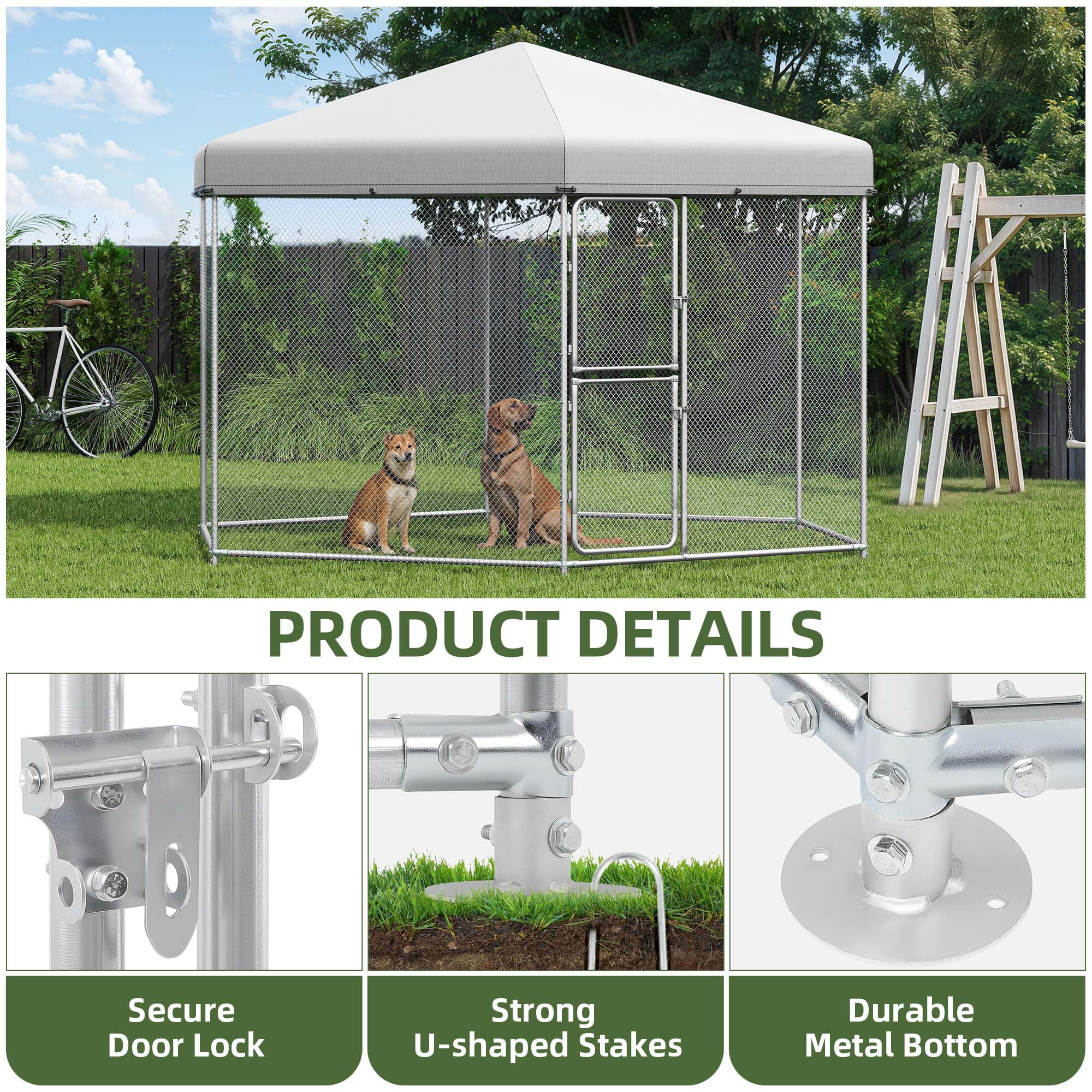 Uforic 13×11 ft ( 158" x 134" x 91" ) Large Outdoor Dog Kennel,Outside Heavy Duty Shade Dog Pen Playpen Pet Dog Enclosure Crate Dog Run House with UV & Waterproof Cover Fence - Image 4