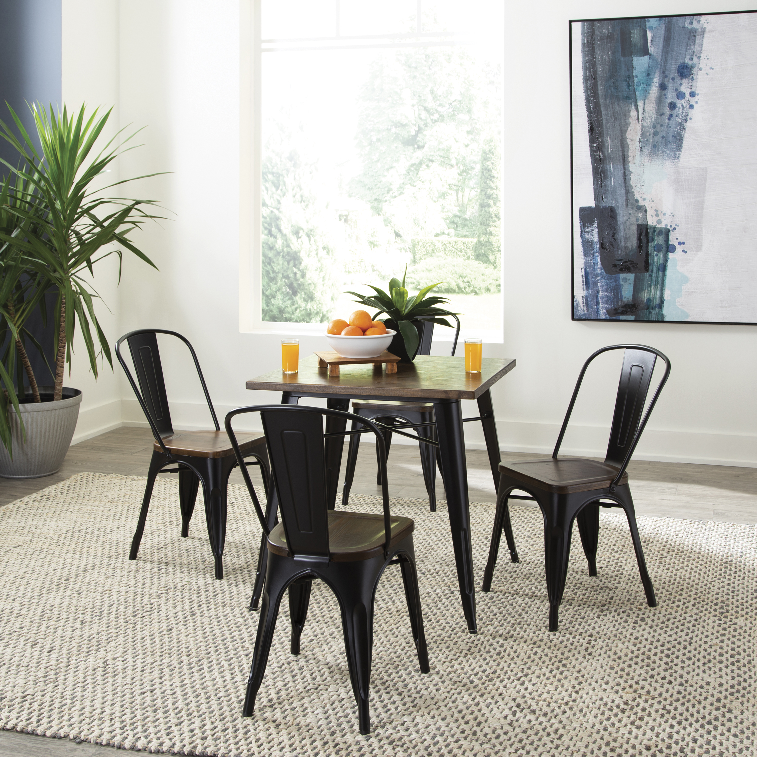 OFM 161 Collection Industrial Modern 30" Square Dining Table, Wooden Tabletop with Galvanized Steel Frame, in Black/Walnut (161-T30-BK-WNT) - Image 7