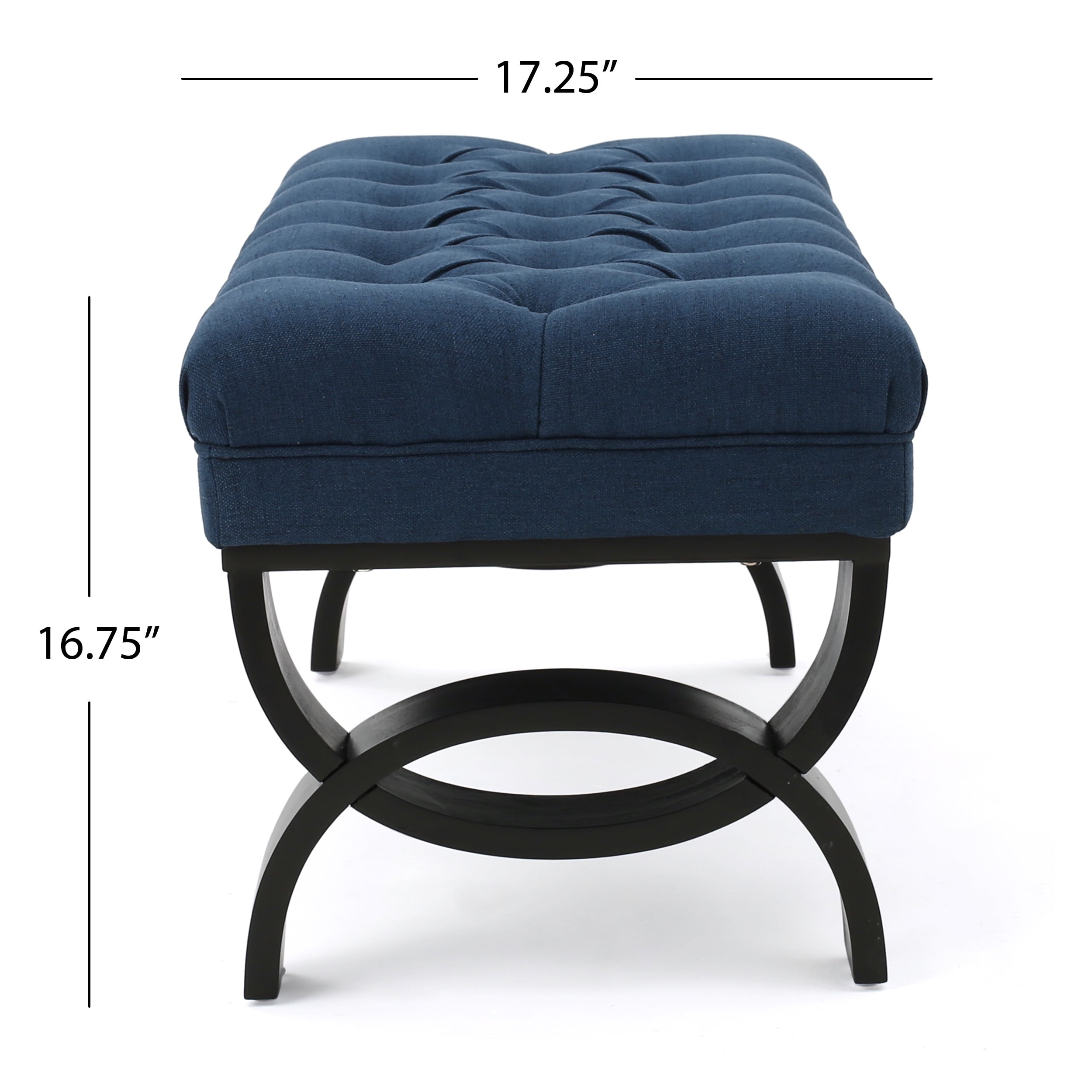 Noble House Enzo Fabric Ottoman Bench, Dark Blue - Image 2