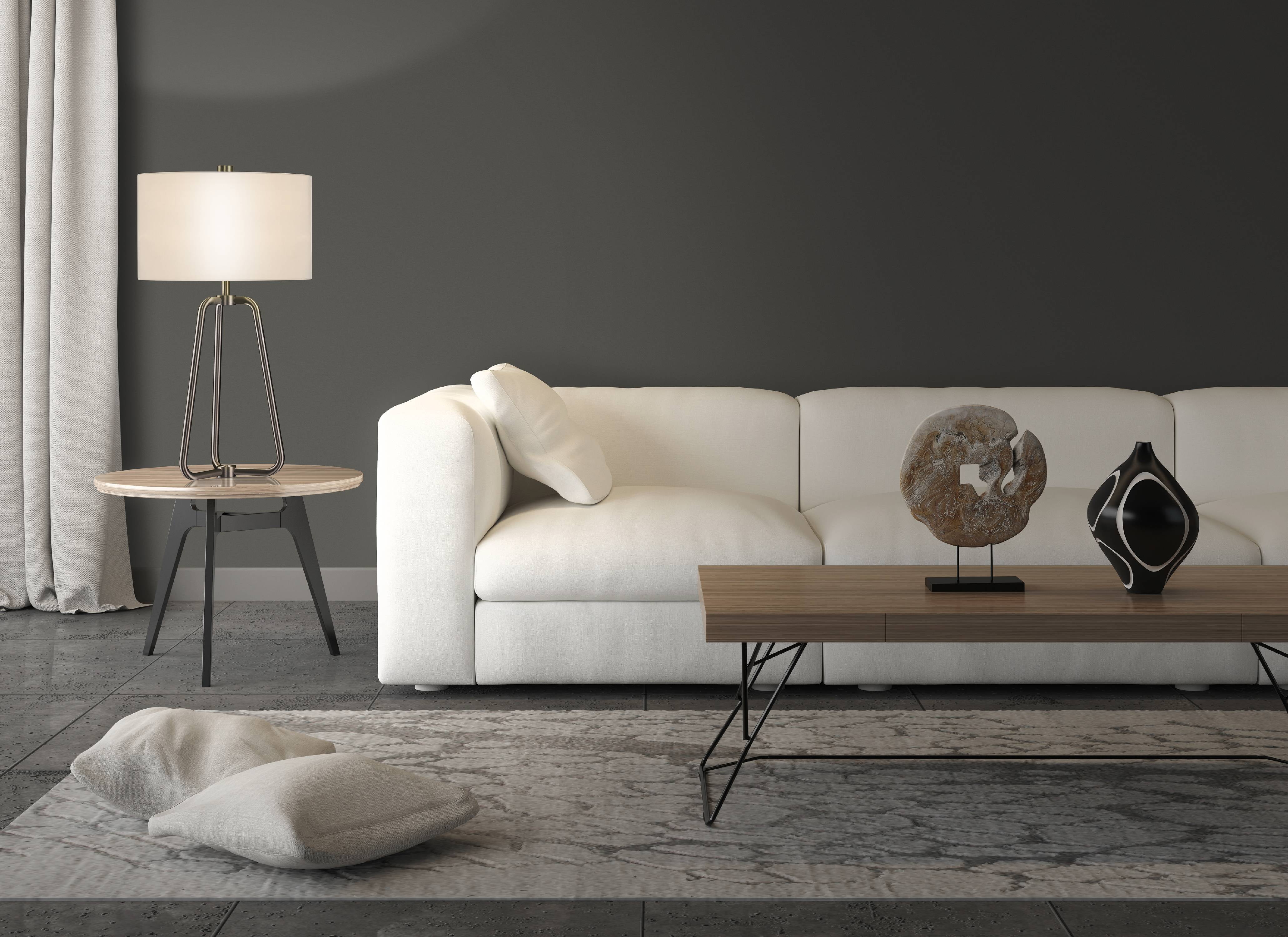 Evelyn&Zoe 25" Mid-Century Modern Metal Table Lamp with White Drum Linen Shade - Image 7