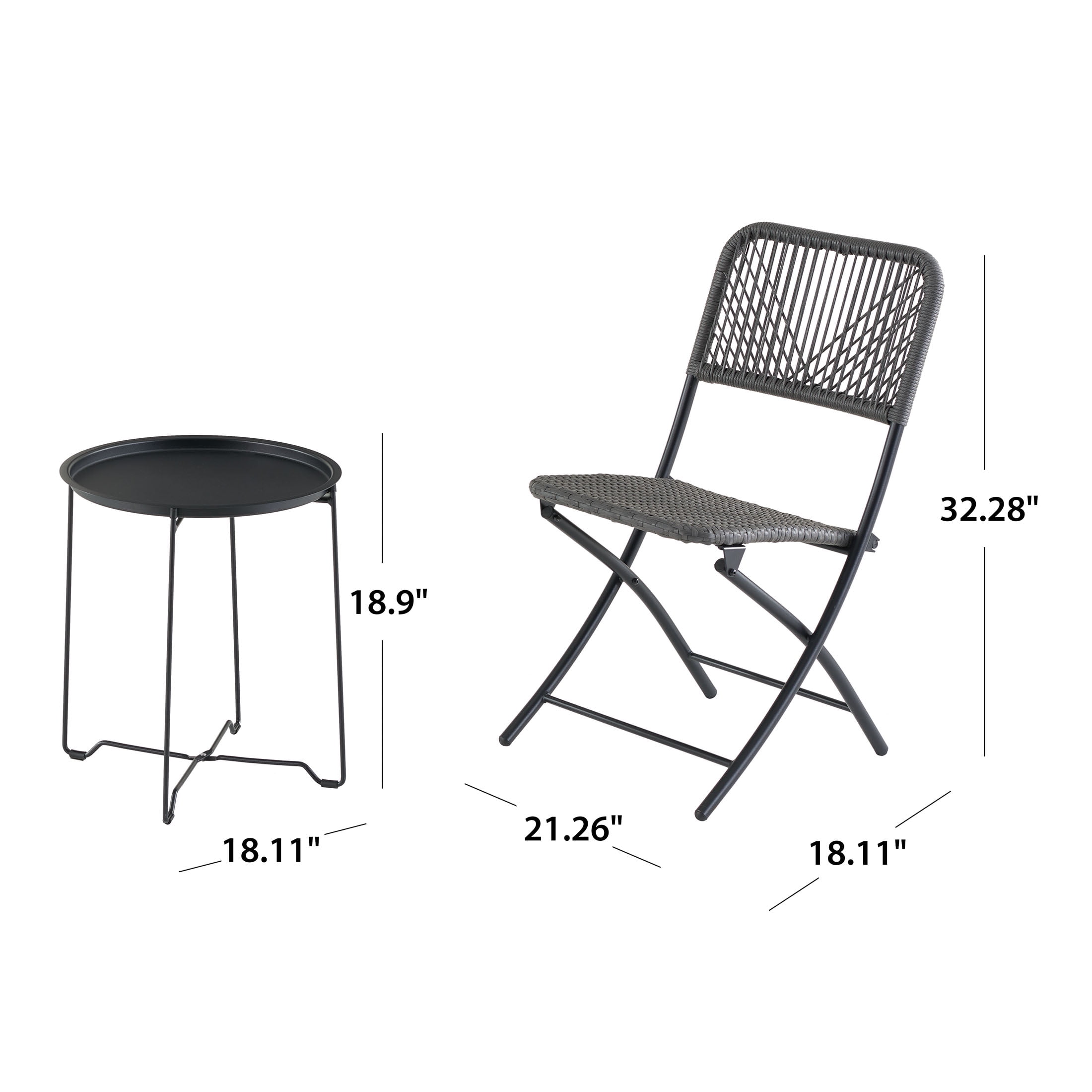 Mainstays 3-Piece Steel and Wicker Rope Folding Outdoor Patio Bistro Set, Gray/Black - Image 8