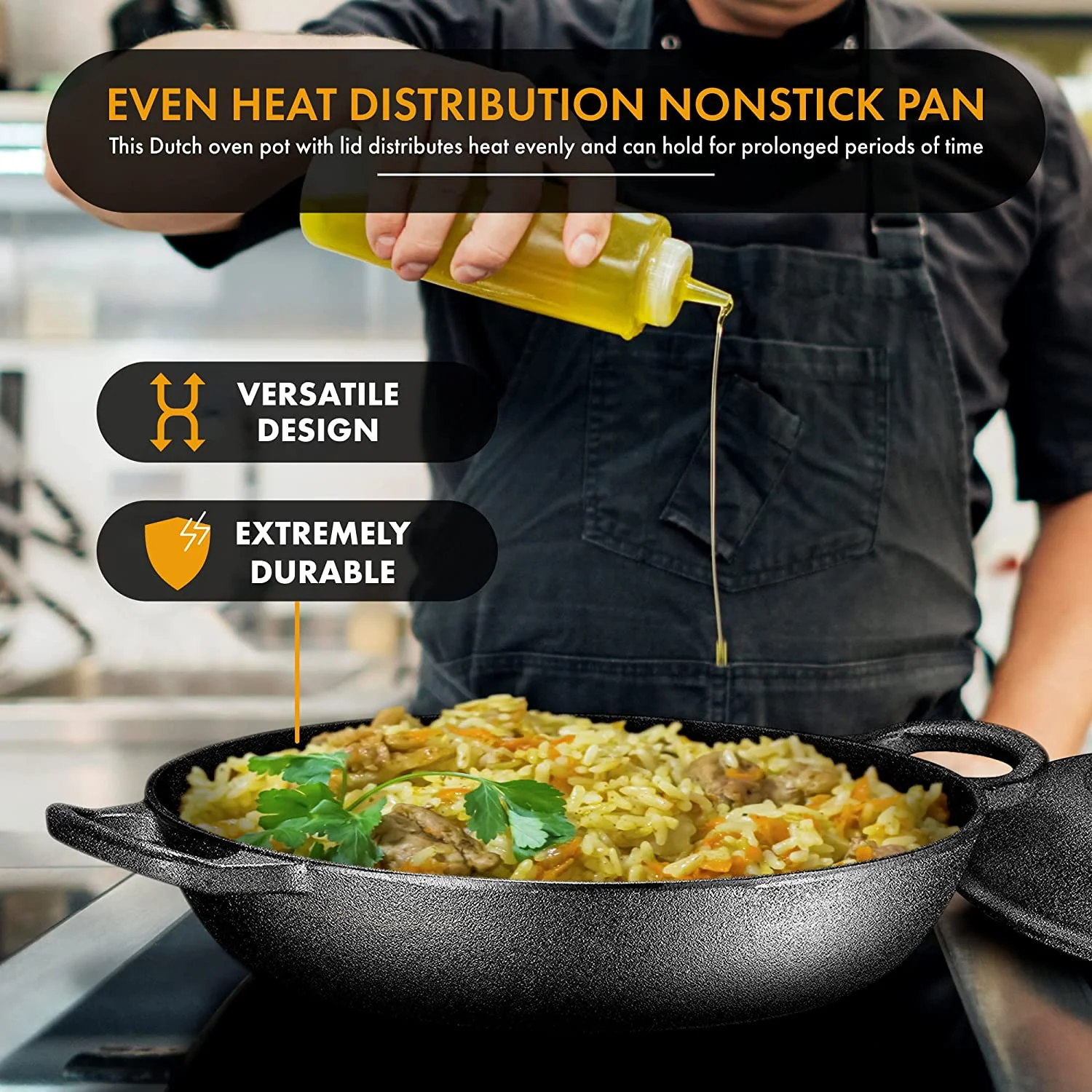 Bruntmor | Heavy Duty Pre-Seasoned Cast Iron Casserole Braiser - Pan With Cover - Image 3