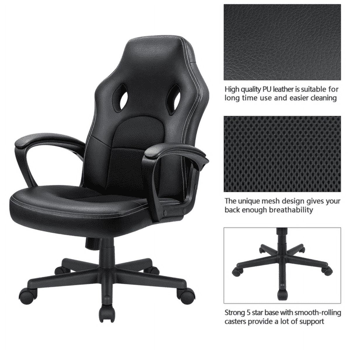 Vineego High Back Office Chair Faux Leather Gaming Racing Chair Ergonomic Adjustable Swivel Executive Chair, Black - Image 8