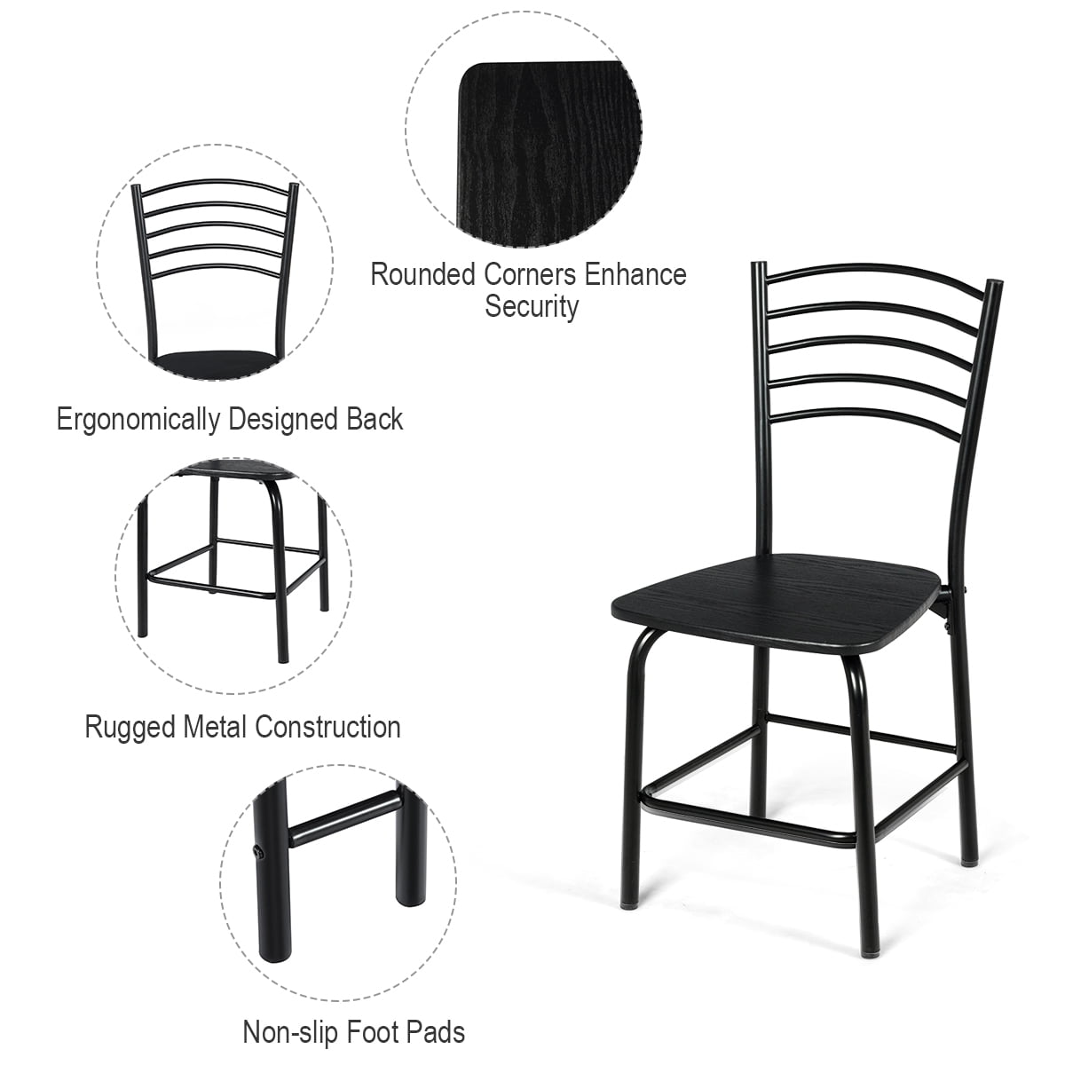 Topbuy 5 Pieces Dining Table and Chair Set Metal Frame Wooden Tabletop - Image 9