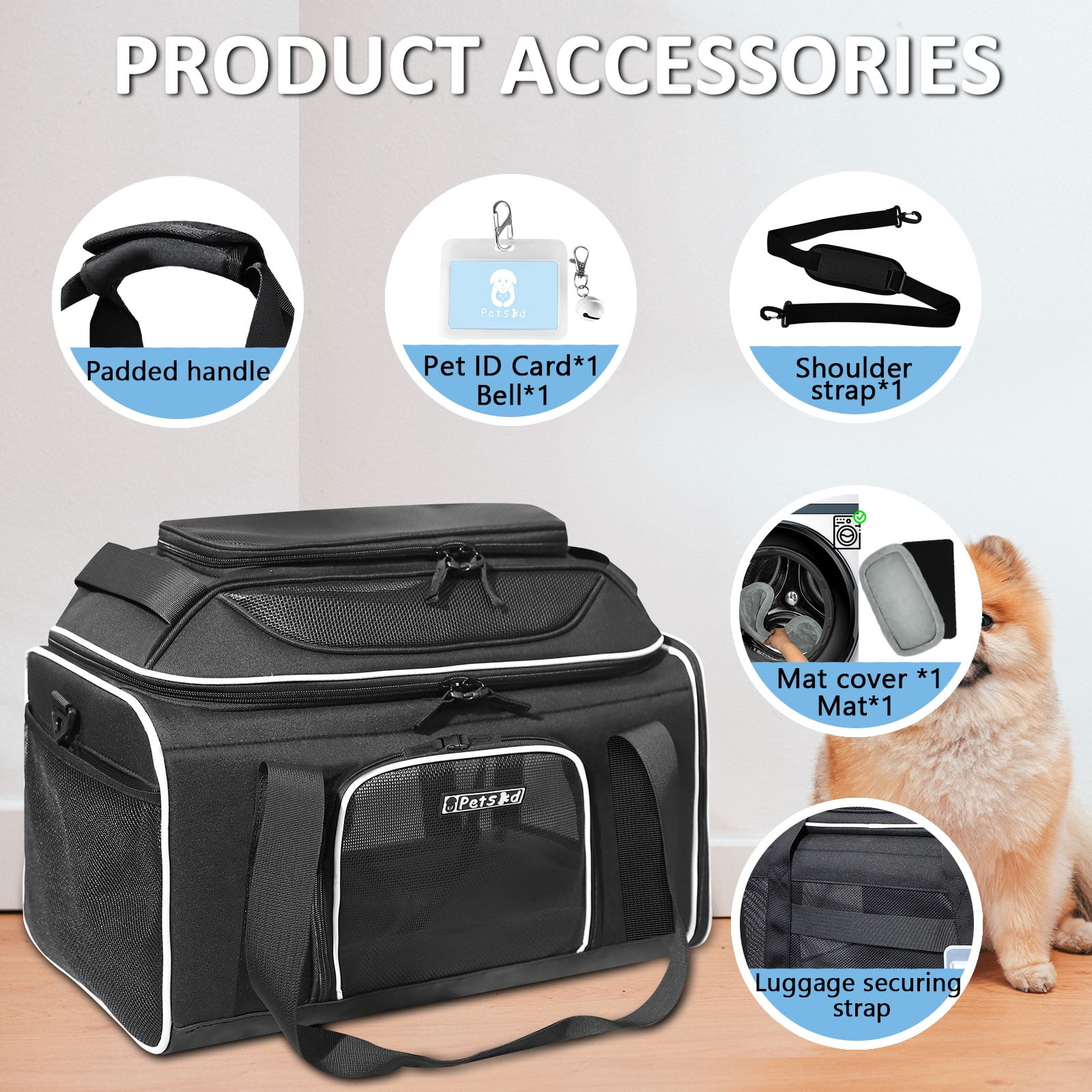 PETSKD Cat Carriers, Top-Expandable Pet Carrier for Small Cats Dog with Locking Safety Zippers, Soft-Sided Carrier with 5 Ventilated Windows, 17x11x9.5 inches, Black - Image 6