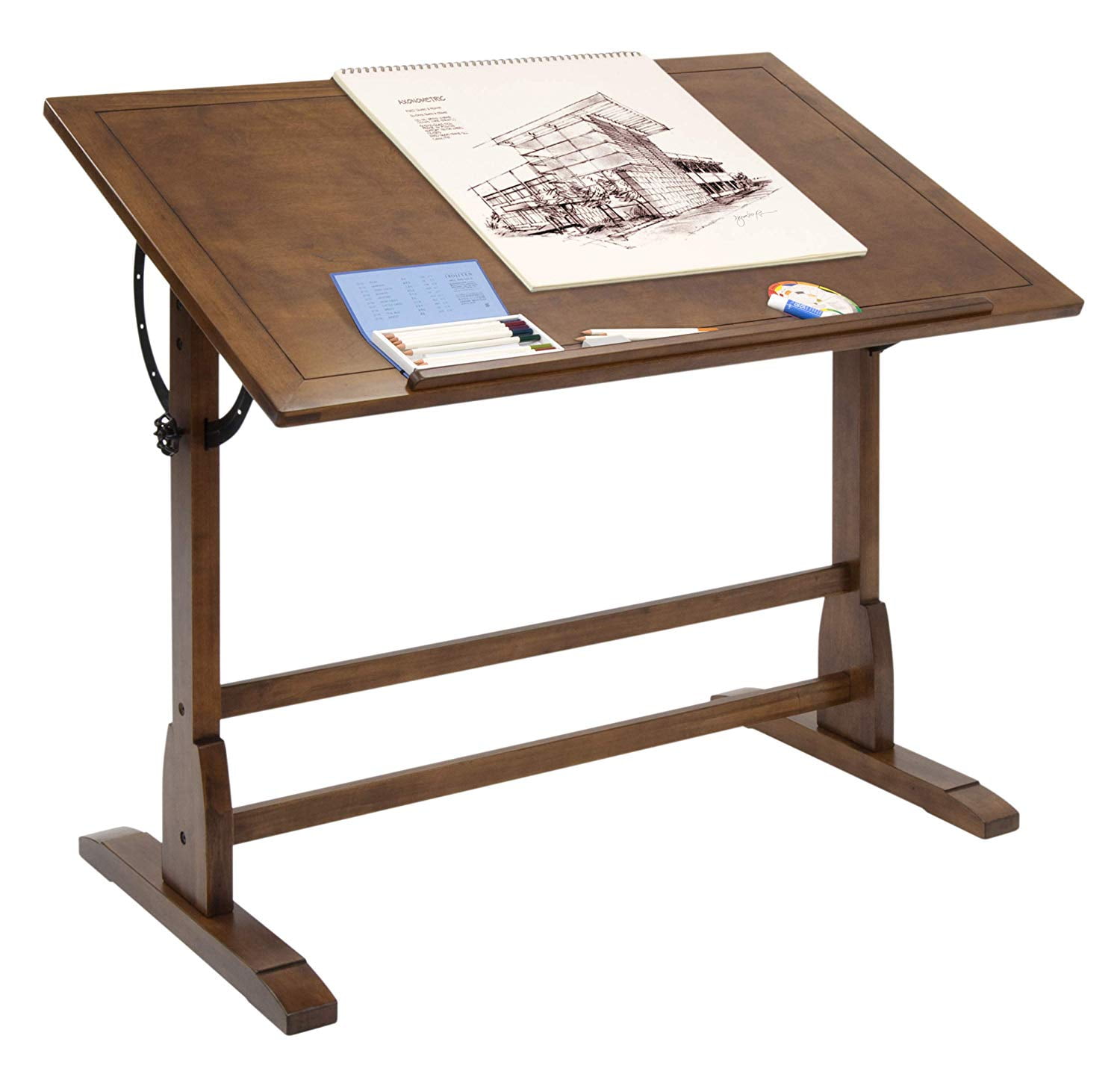 Studio Designs Vintage Solid Wood Drawing/Drafting Table with 42" x 30" Adjustable Tilting Top - Image 3
