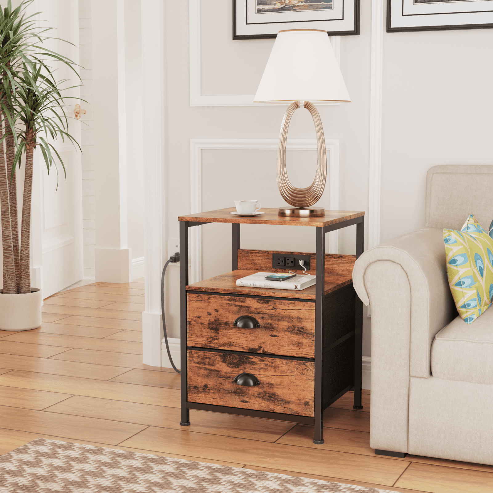 Furologee Set of 2 Nightstands, End Table with Charging Station, Bedside Tables with 2 Fabric Drawers, Night Stands with USB Ports & Power Outlets for Bedroom/Living Room/Hallway - Image 10