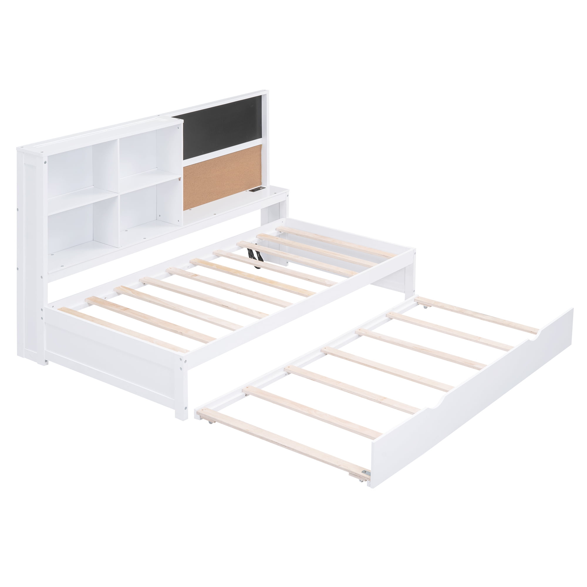 Euroco Wood Twin Size Daybed,Captain Bed with Blackboard,Cork Board,USB Charging - Image 2