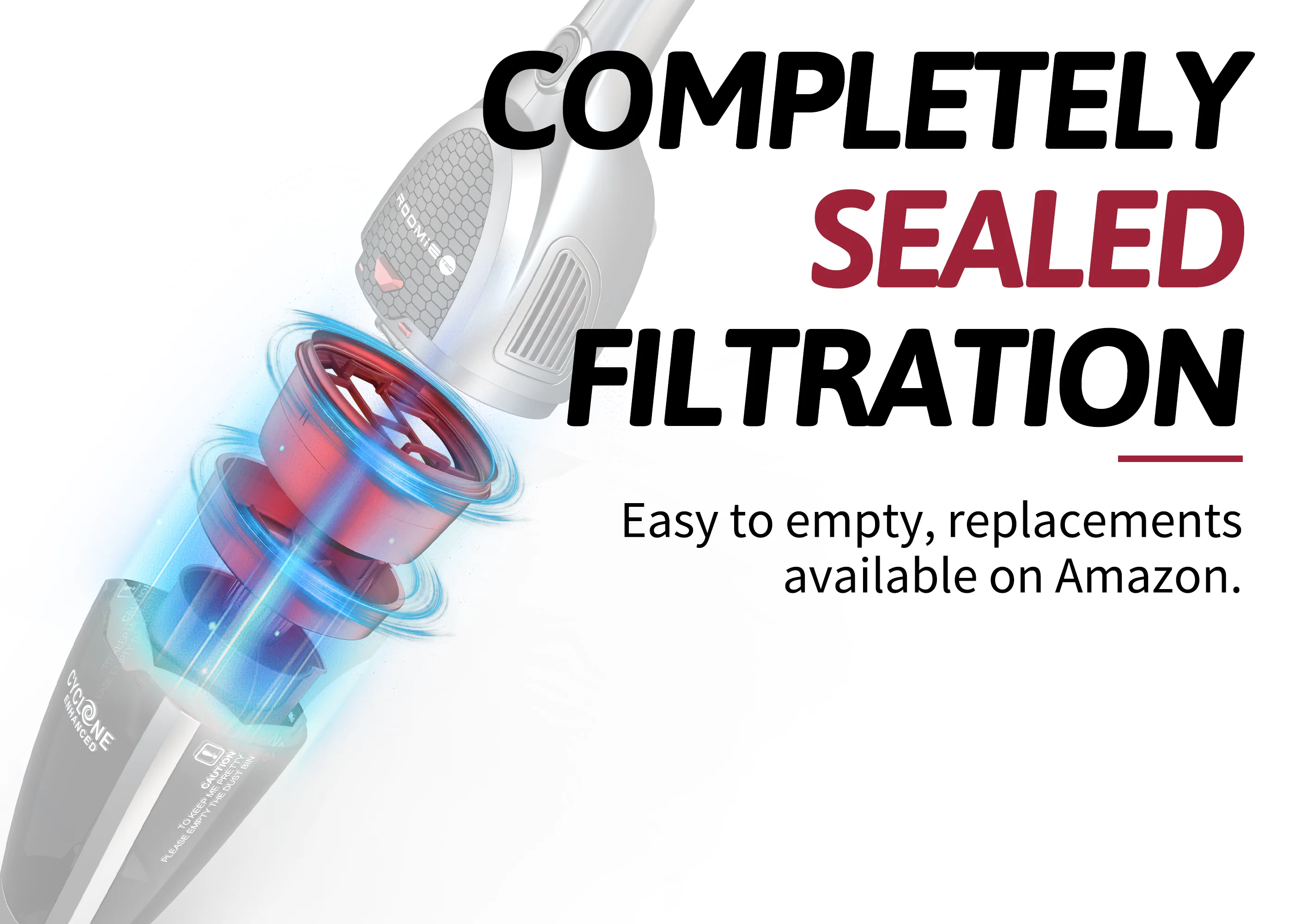 ROOMIE TEC Cordless Vacuum Cleaner, 2 in 1 Handheld, High-Power 2200mAh Li-ion Rechargeable Battery, with Corner Lighting and Upright Charging Base - Image 3