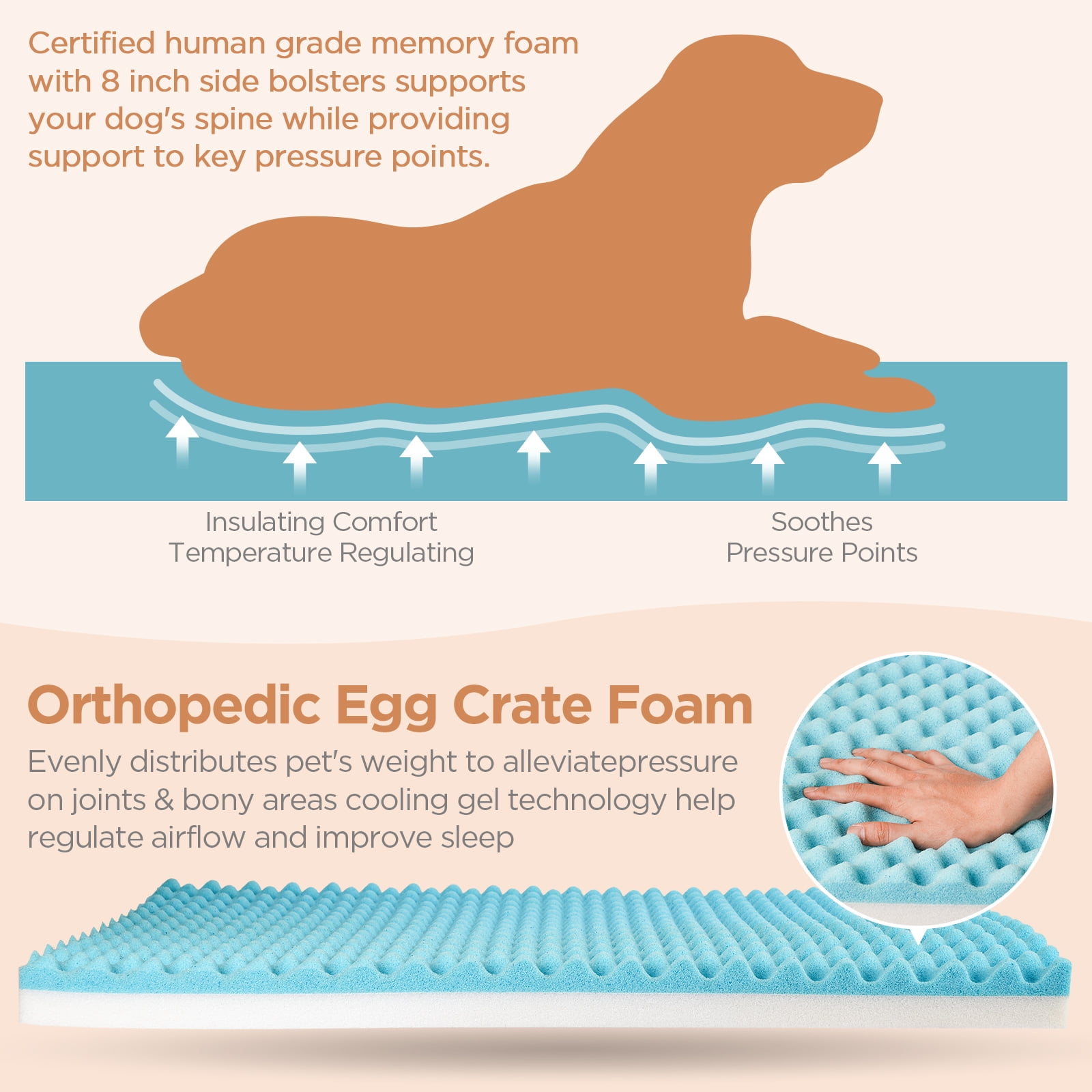 ATIFBOP Orthopedic Dog Bed for Large Dogs, Memory Foam Dog Sofa with Waterproof & Washable Cover, Cooling Energy Gel. Coach, Pain Relief Soft Couch Pet Bed (Brown, 40x31x11 inch) - Image 4