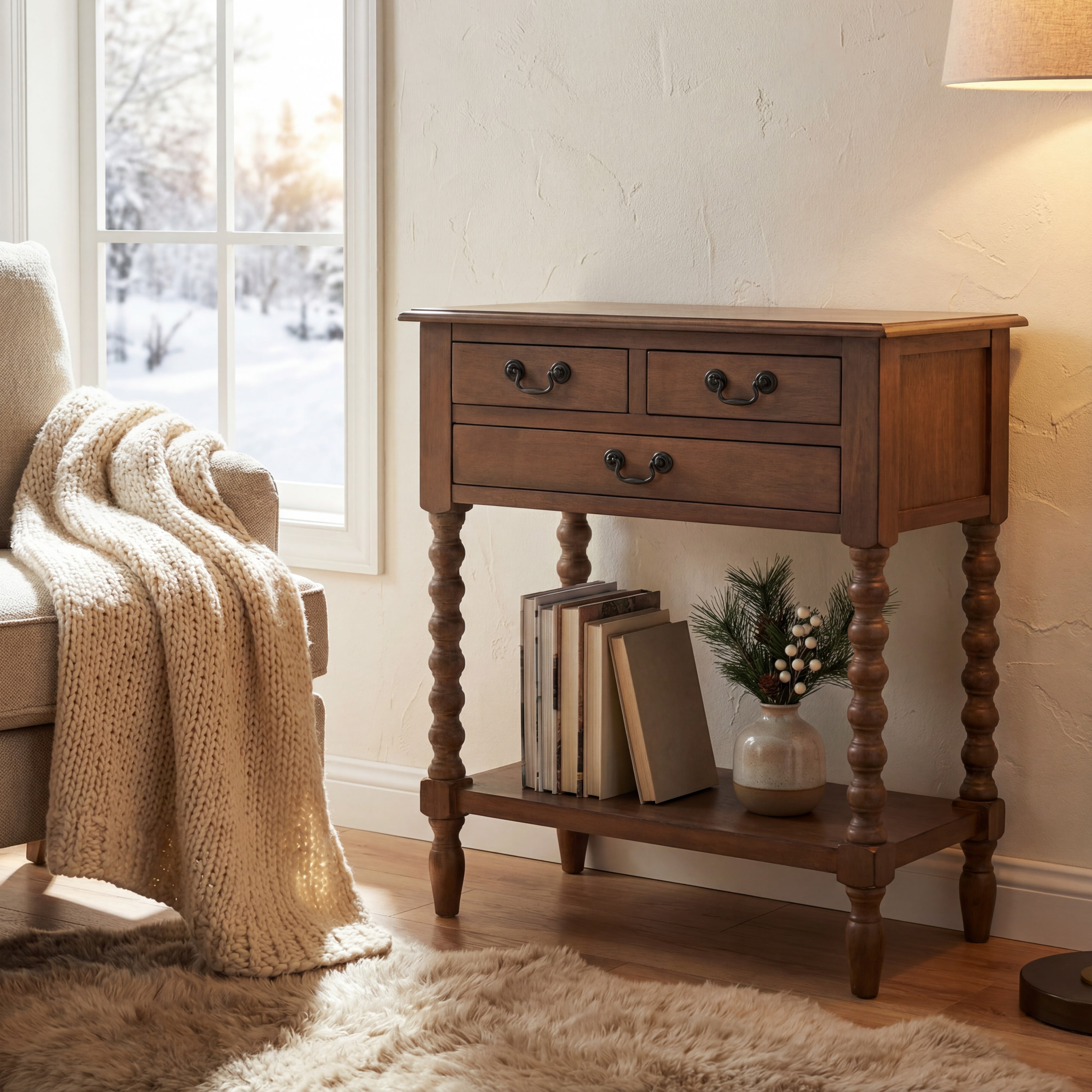 SAFAVIEH Athena French 3-Drawer Brown Wood Rectangle Console Table (23.5 in. W x 13 in. D x 29.5 in. H) - Image 2