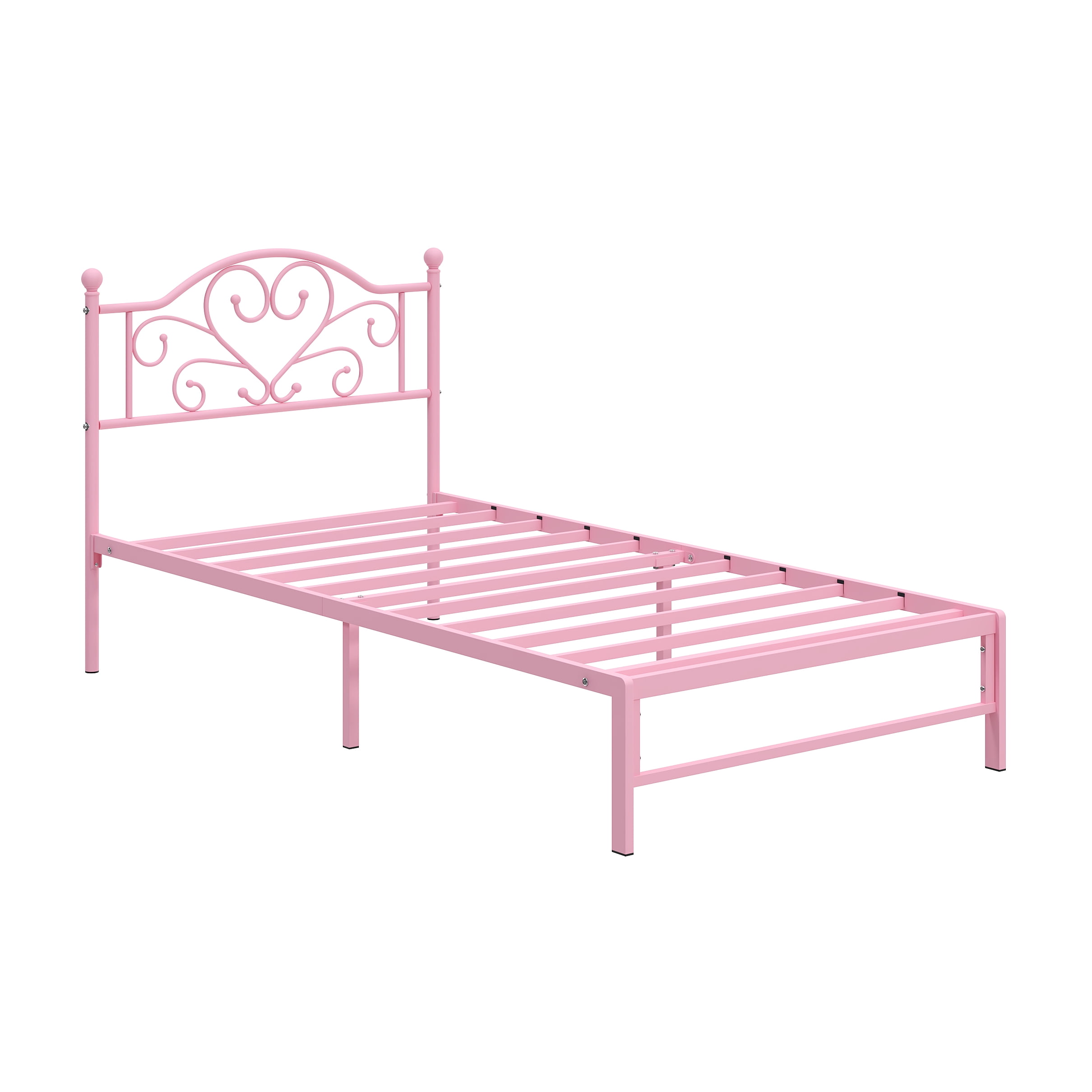 Yoneston Twin Metal Platform Bed Frame with Victorian Style Flower Heart Headboard, Heavy Duty Steel Slat Mattress Foundation for Kids Boys Girls, Pink - Image 8