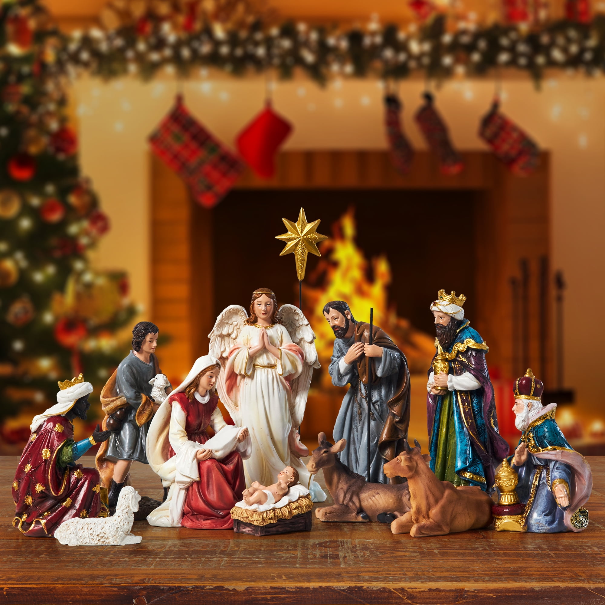 KUETH Nativity Sets for Christmas Indoor Nativity Scene Set Resin Figurine Christmas Ornament Religious Table Holidays Decor Gifts 13 Pieces 7.9 Inch - Image 4