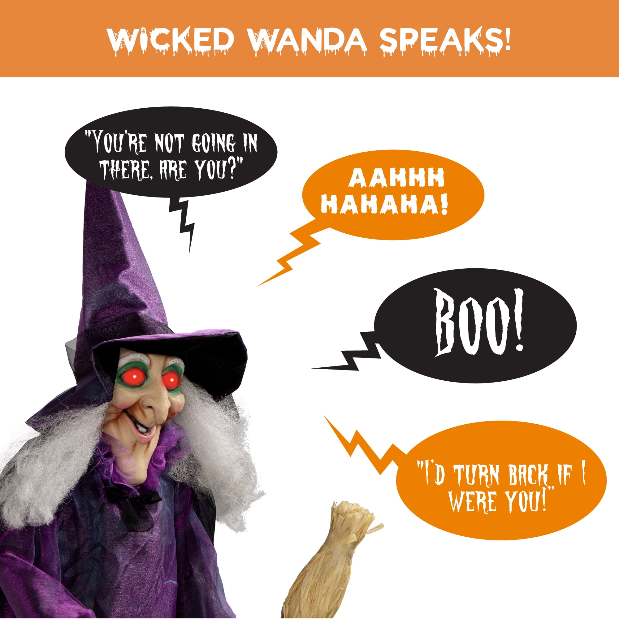 Best Choice Products 5ft Standing Witch, Wicked Wanda Poseable Halloween Animatronic w/ Pre-Recorded Phrases, LED Eyes - Image 2