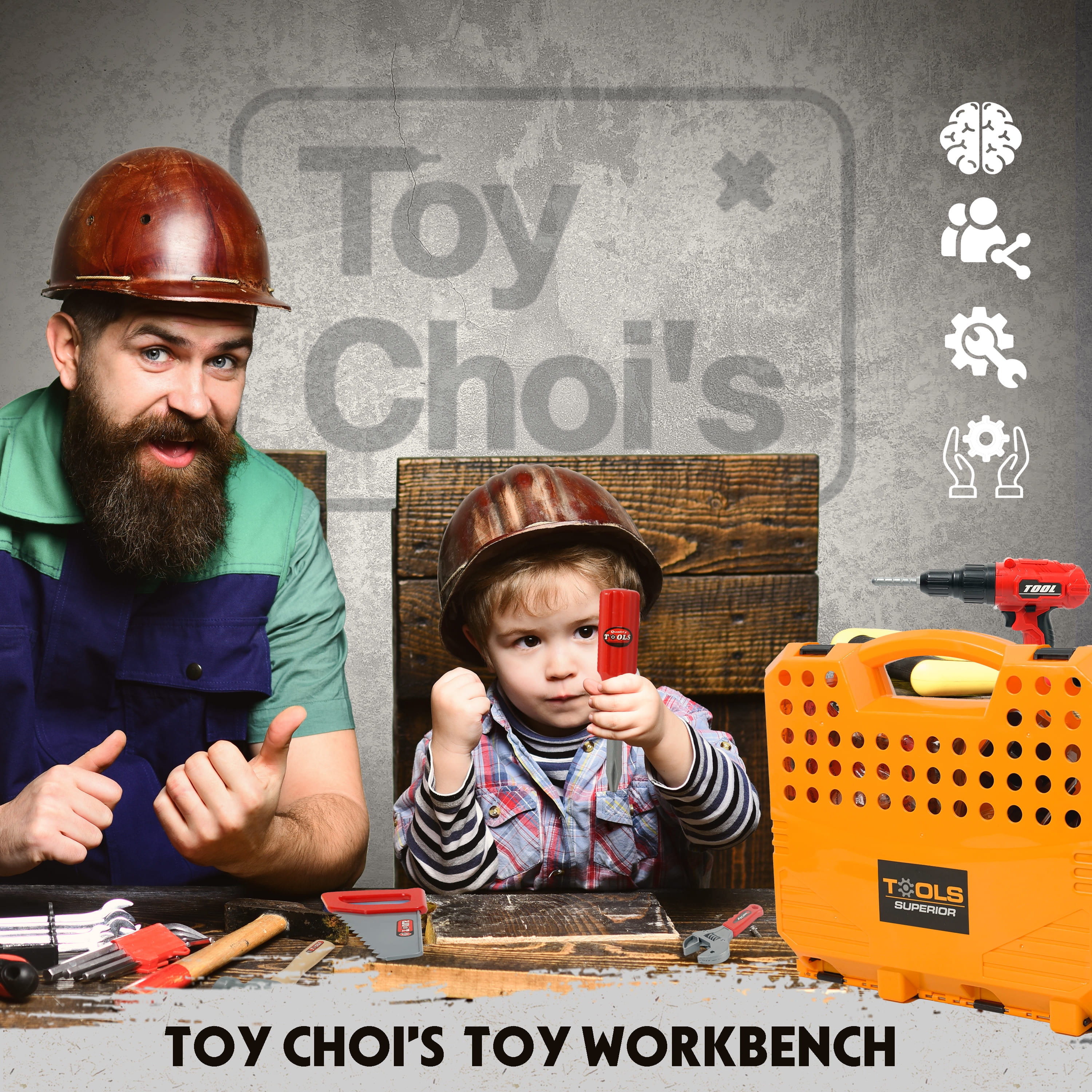 Toy Choi's 82Pcs Kids Tool Set Workshop Construction Play Set Tool WorkBench Set for Kids Toddler Boys Girls, w/ Electric Drill - Image 5
