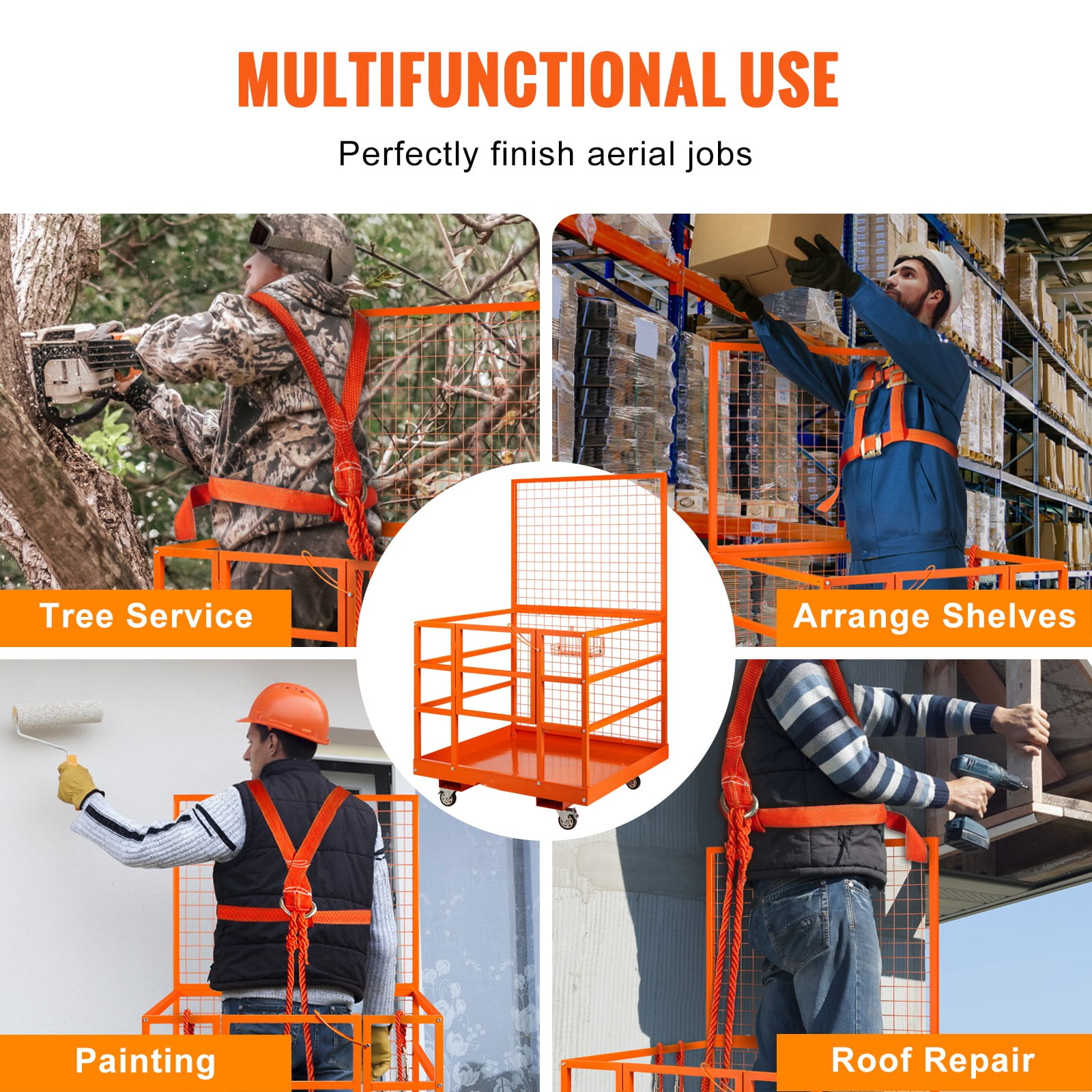 VEVOR Forklift Safety Cage Work Platform 43X45in 1400lbs w/ Wheels for Aerial - Image 5