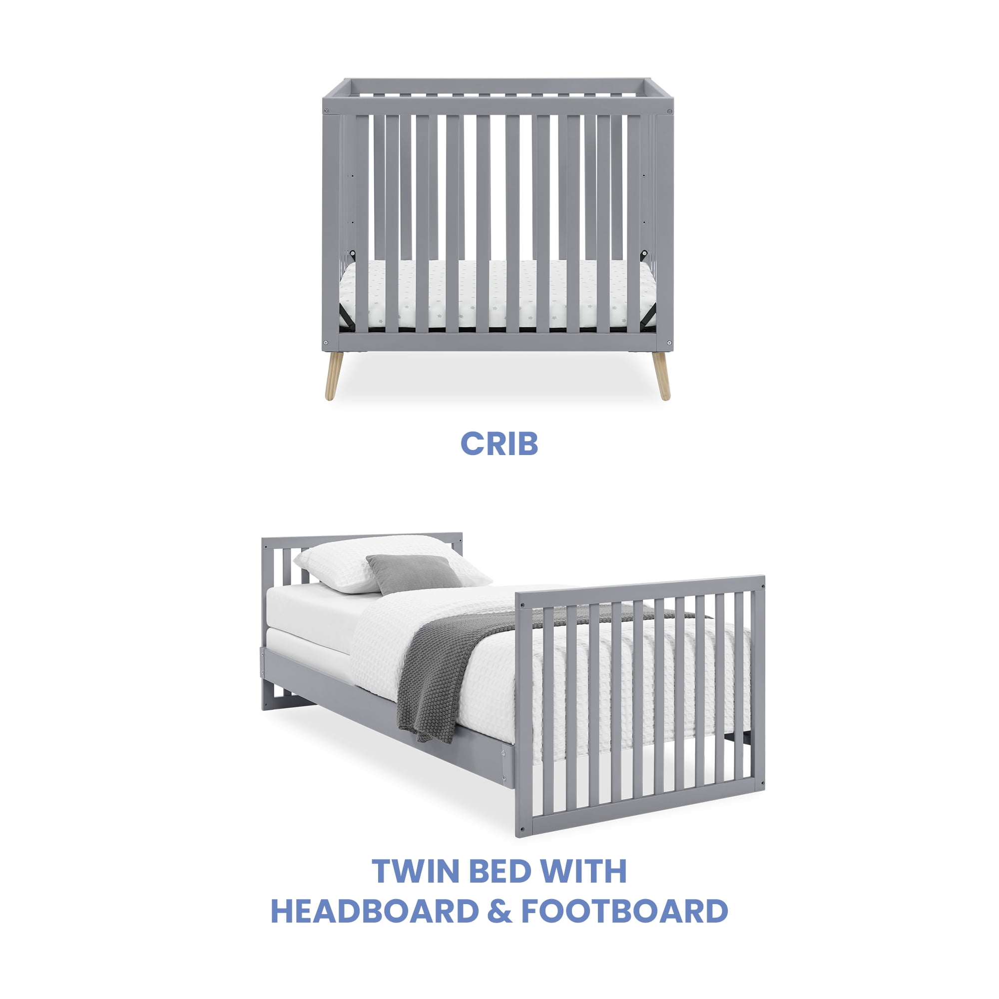 Delta Children Essex Convertible Mini Baby Crib with 2.75-Inch Mattress, Grey w/Natural - Image 6