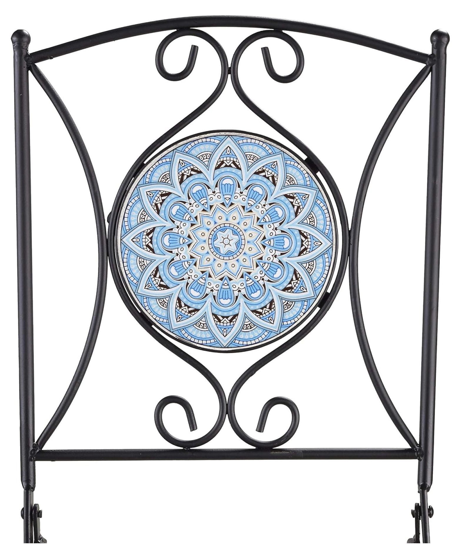 Metal Folding Patio Chair with Decorative Tile Mosaic - Black - Image 2