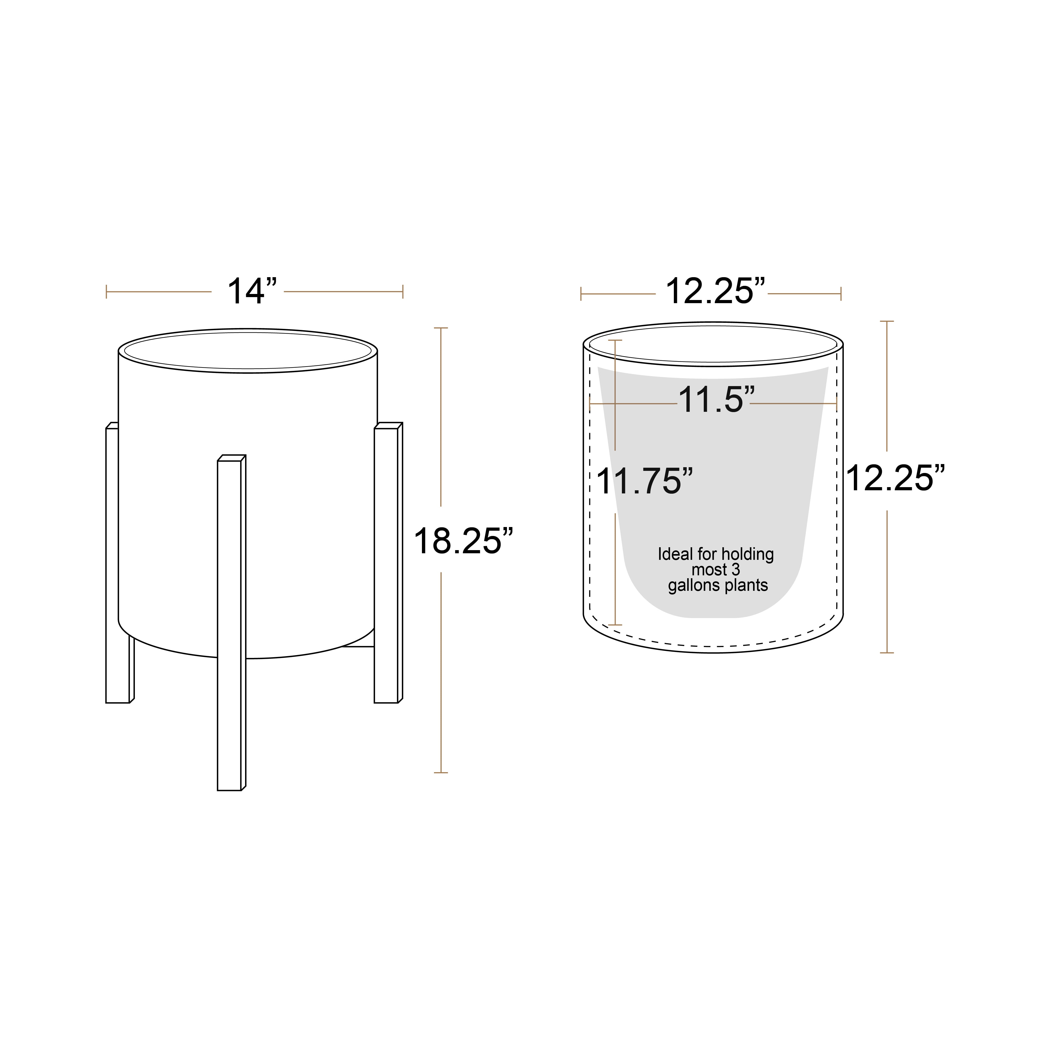 Aspire Home Accents 18.25” x 14” Black Mid-Century Modern Metal Planter with 4-Leg Wood Base - Image 4