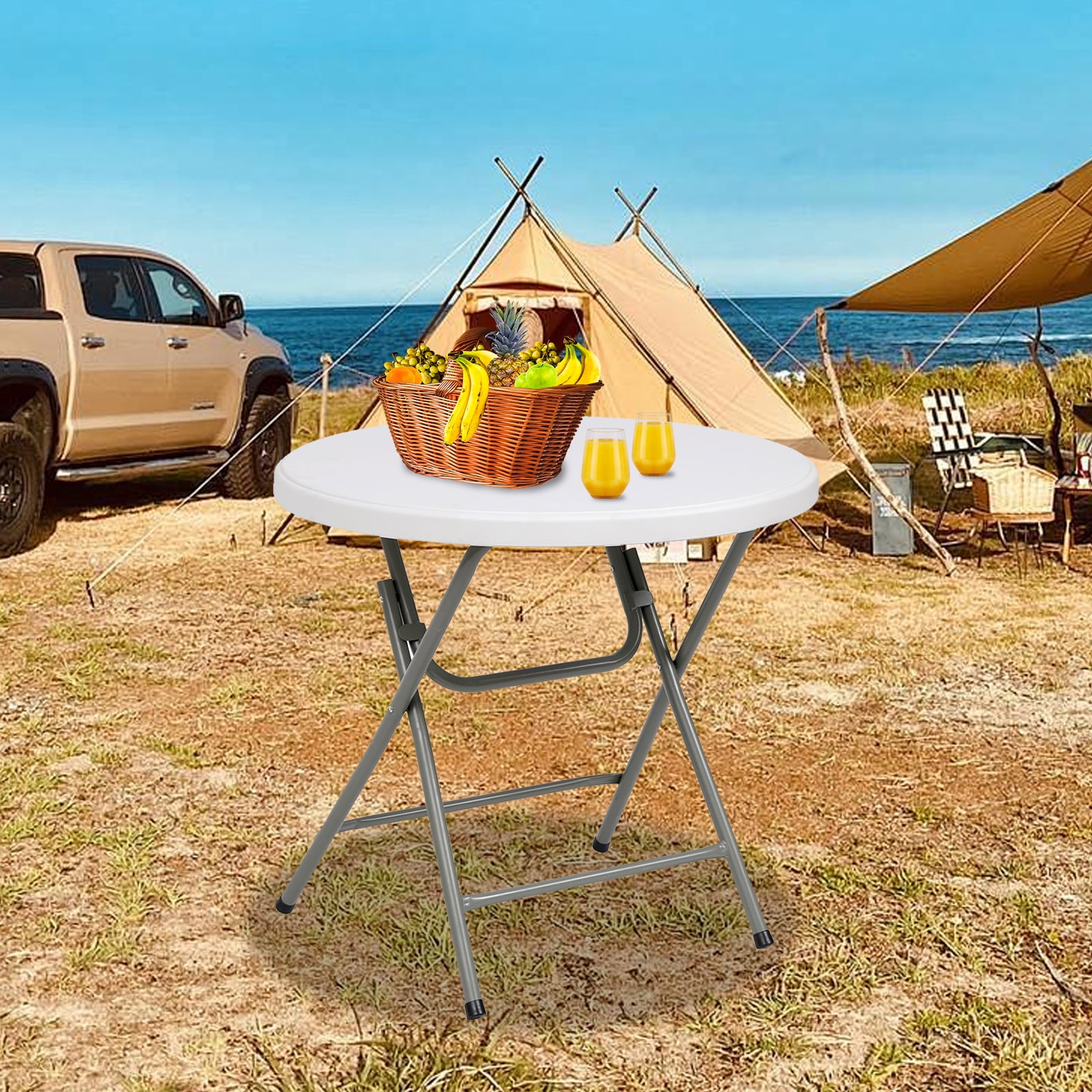 SUGIFT 32" Round Folding Table for Indoor and Outdoor Use, White - Image 2