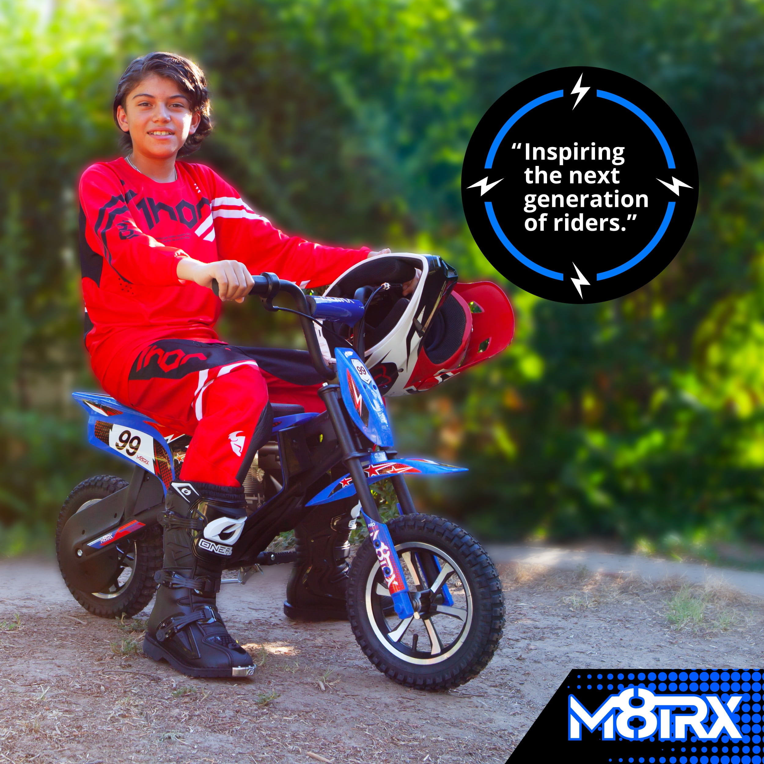 M8TRX Blue 24V Electric Dirt Bike, Ride on Toy Motorcycle for Kids and Teens Ages 13+ - Image 2