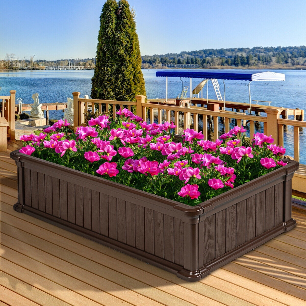 Gymax 48''x24'' Raised Garden Bed Rectangle Plant Box Planter Flower Vegetable Brown - Image 9