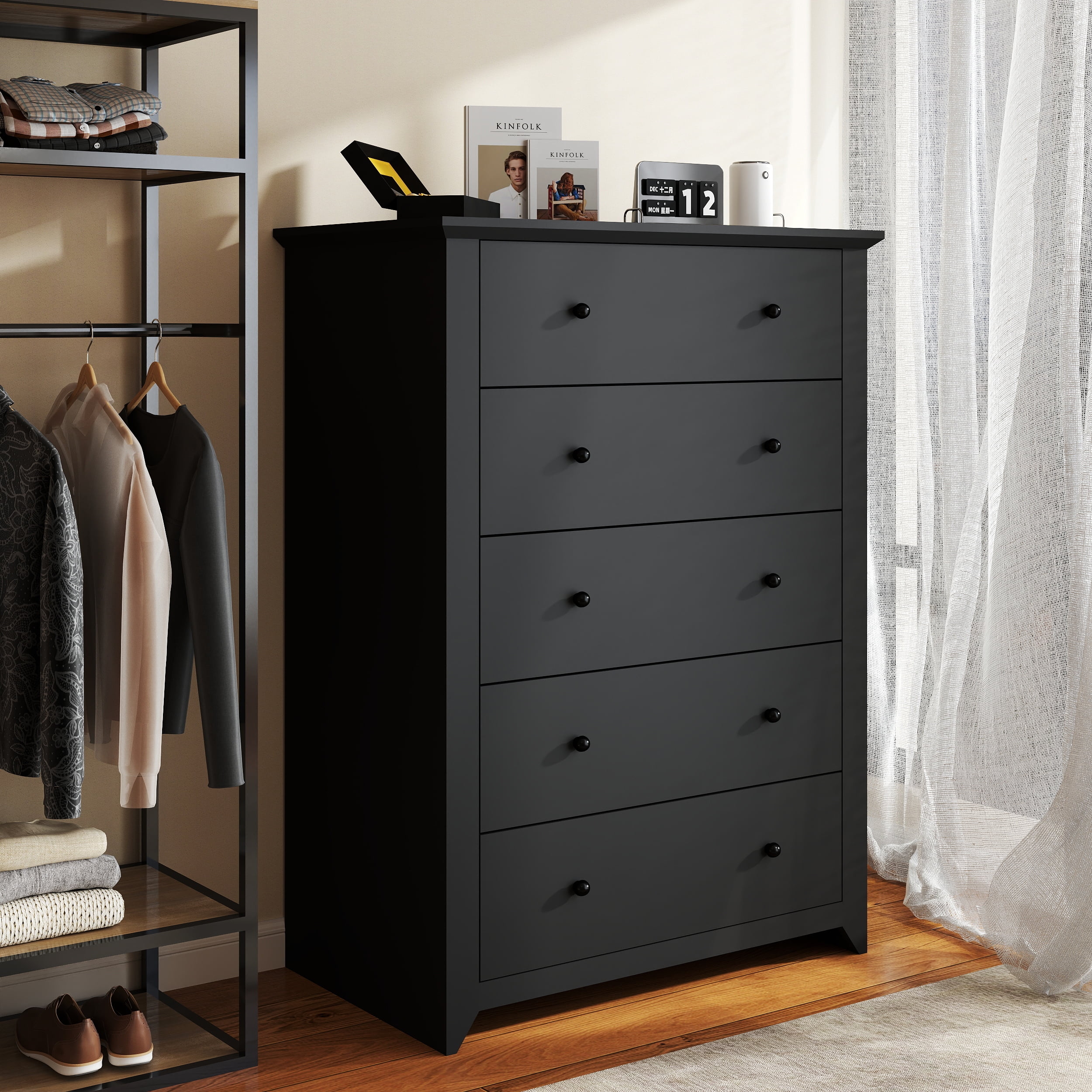 TrumanPick Black Dresser for Bedroom with 5 Drawers 47" Tall Chest of Drawers Wooden Dressers for Closet Living Room - Image 7